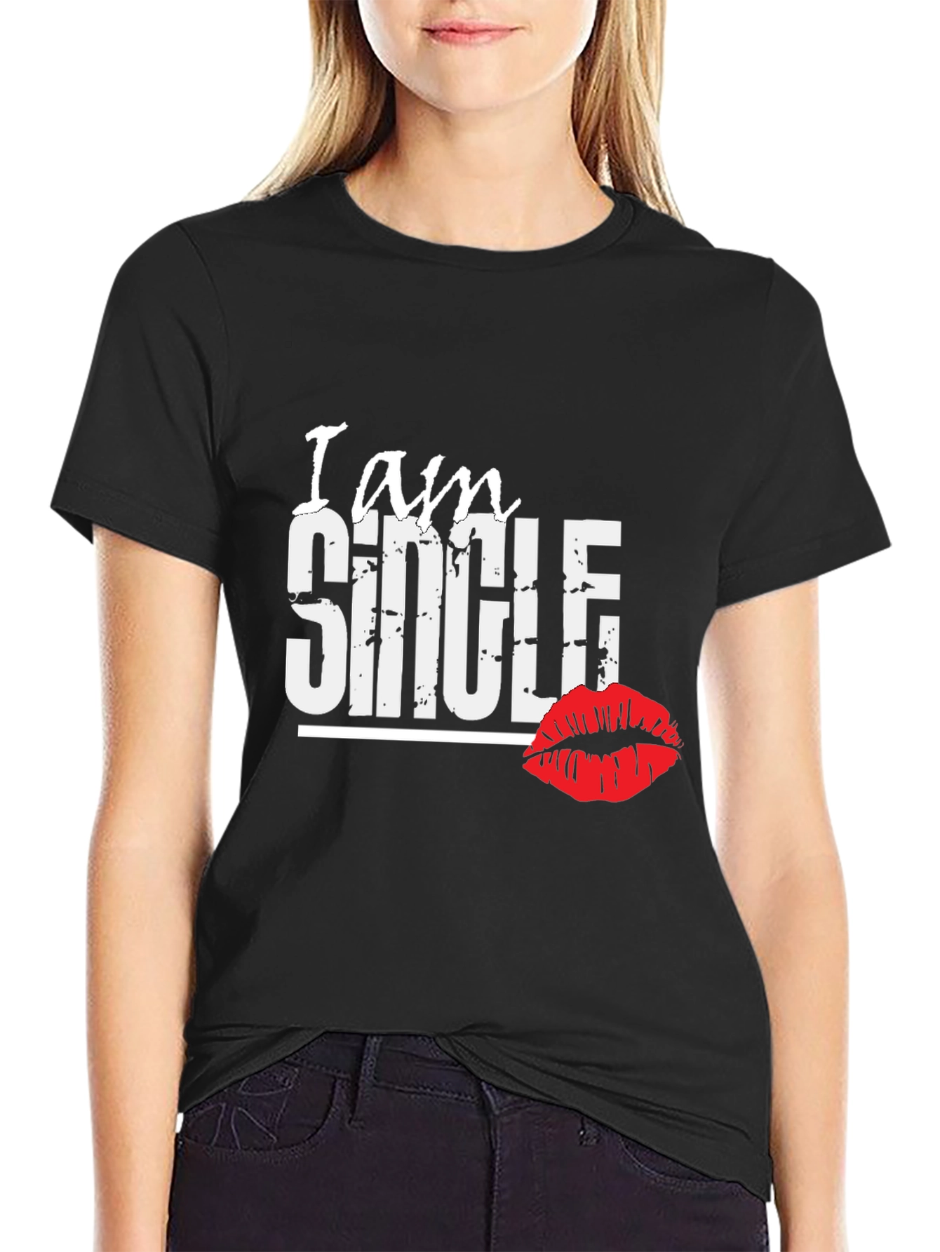 I am Single T-Shirt with Lip Print