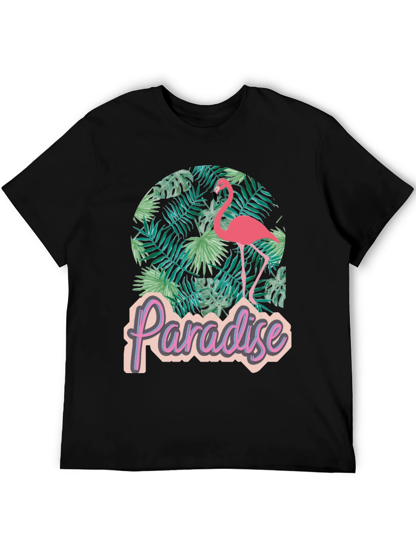 Paradise Flamingo Graphic Tee - Tropical Black T-Shirt
