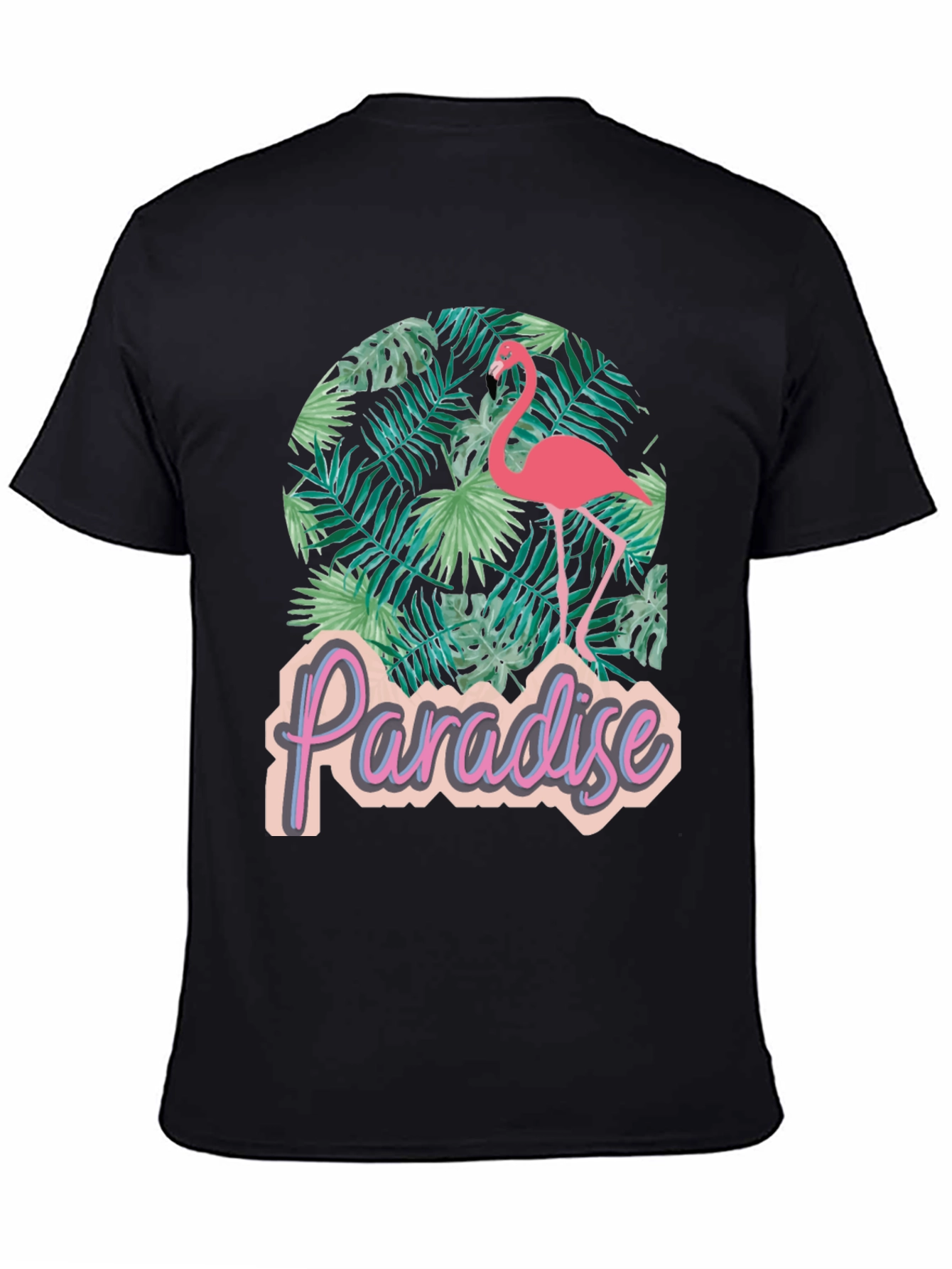 Paradise Flamingo Graphic Tee - Tropical Black T-Shirt