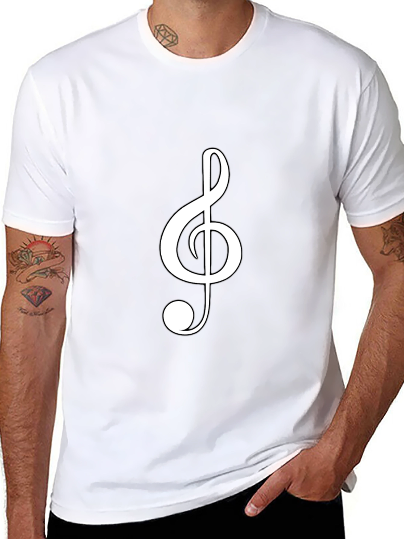 Musical Clef Graphic Tee - Black Cotton T-Shirt