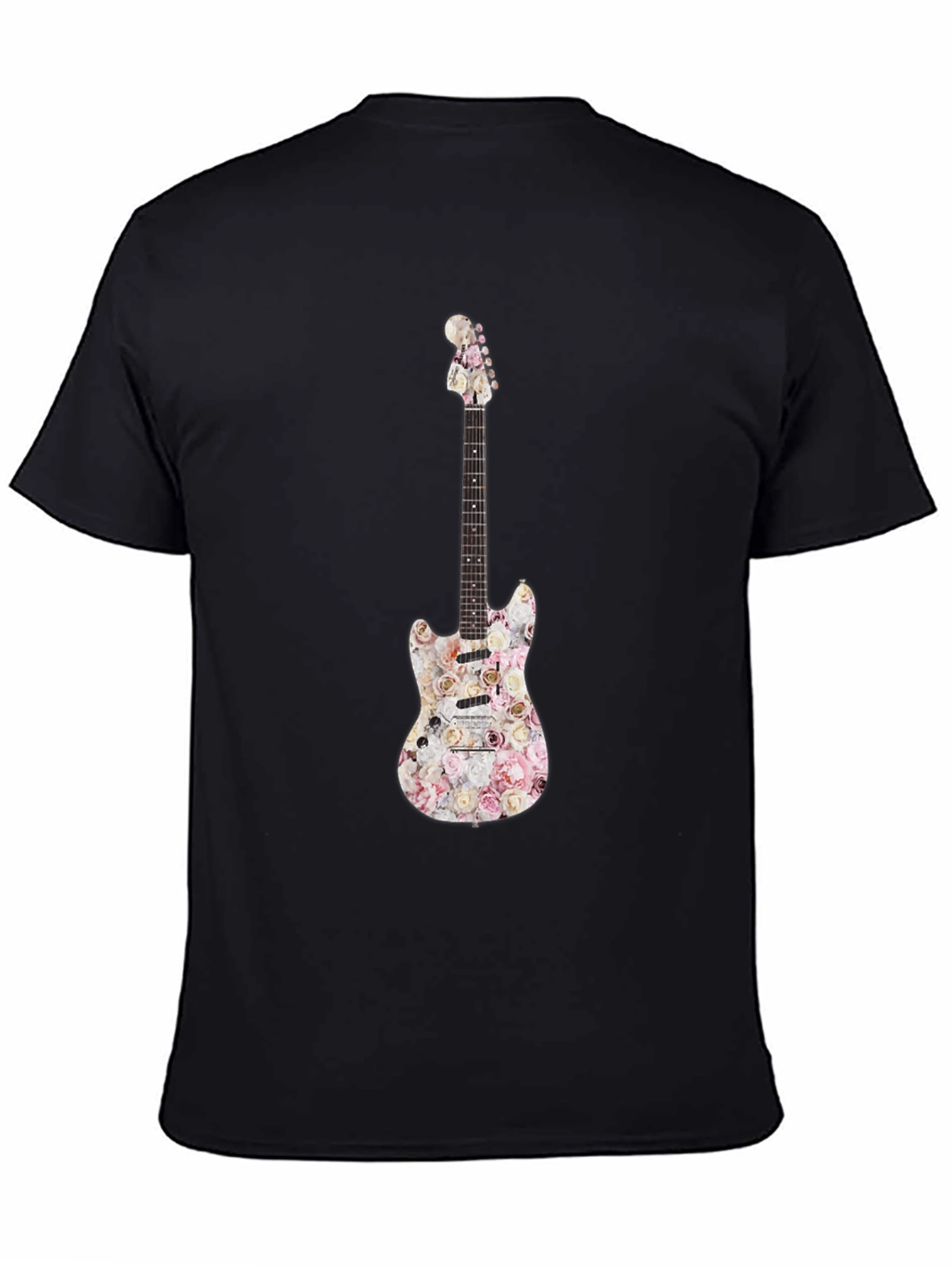 Floral Guitar Graphic T-Shirt - Black