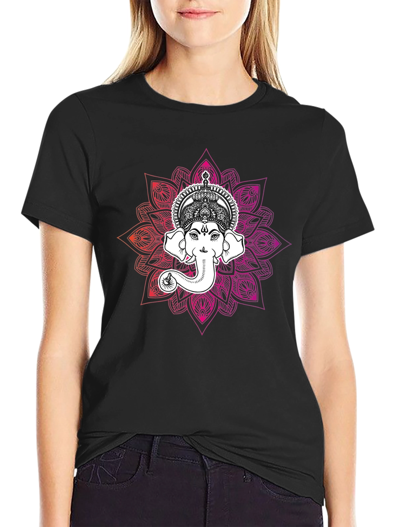 Ganesh Mandala Graphic T-Shirt - Black