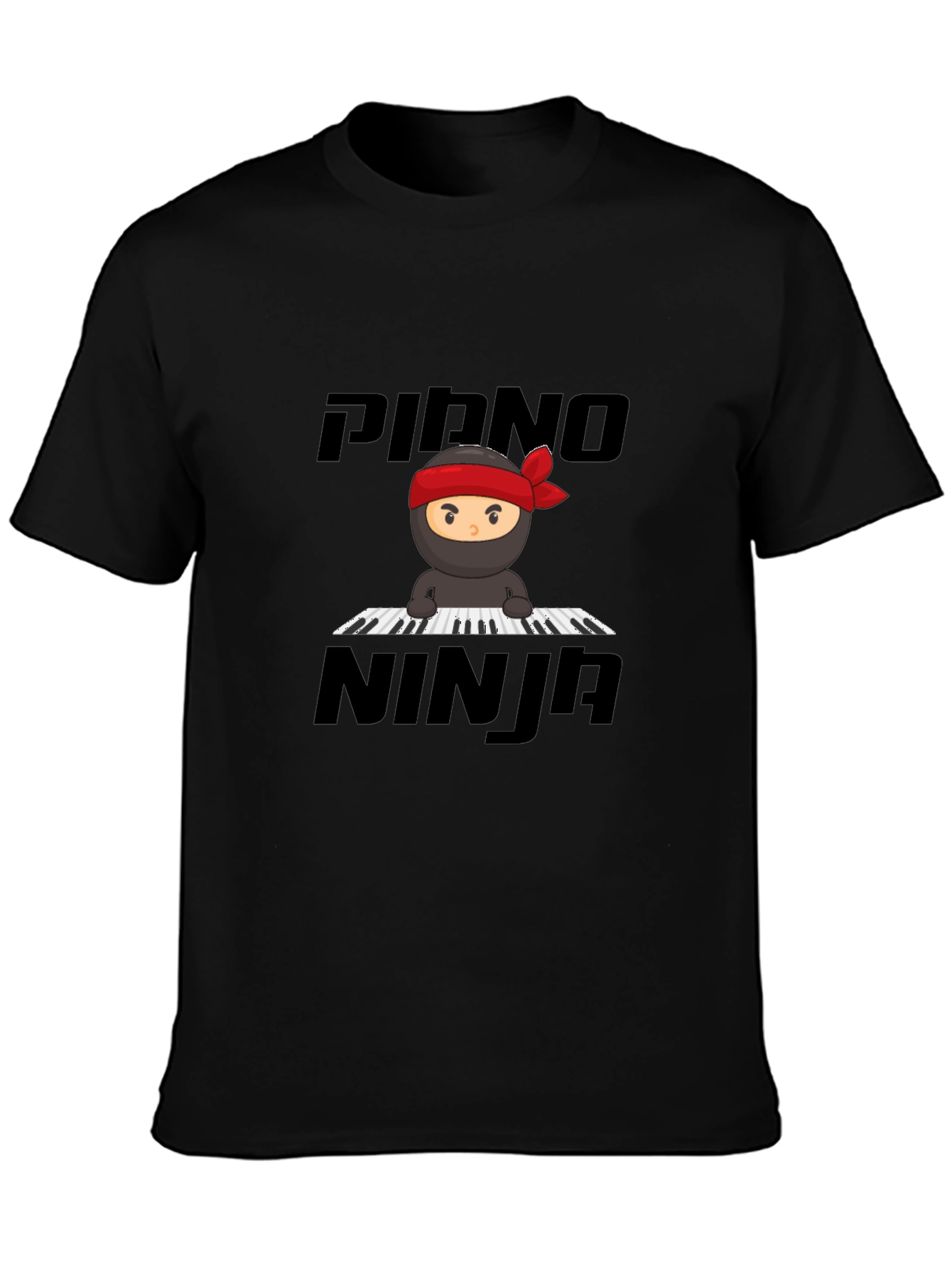 Piano Ninja Graphic Tee - Black Cotton T-Shirt