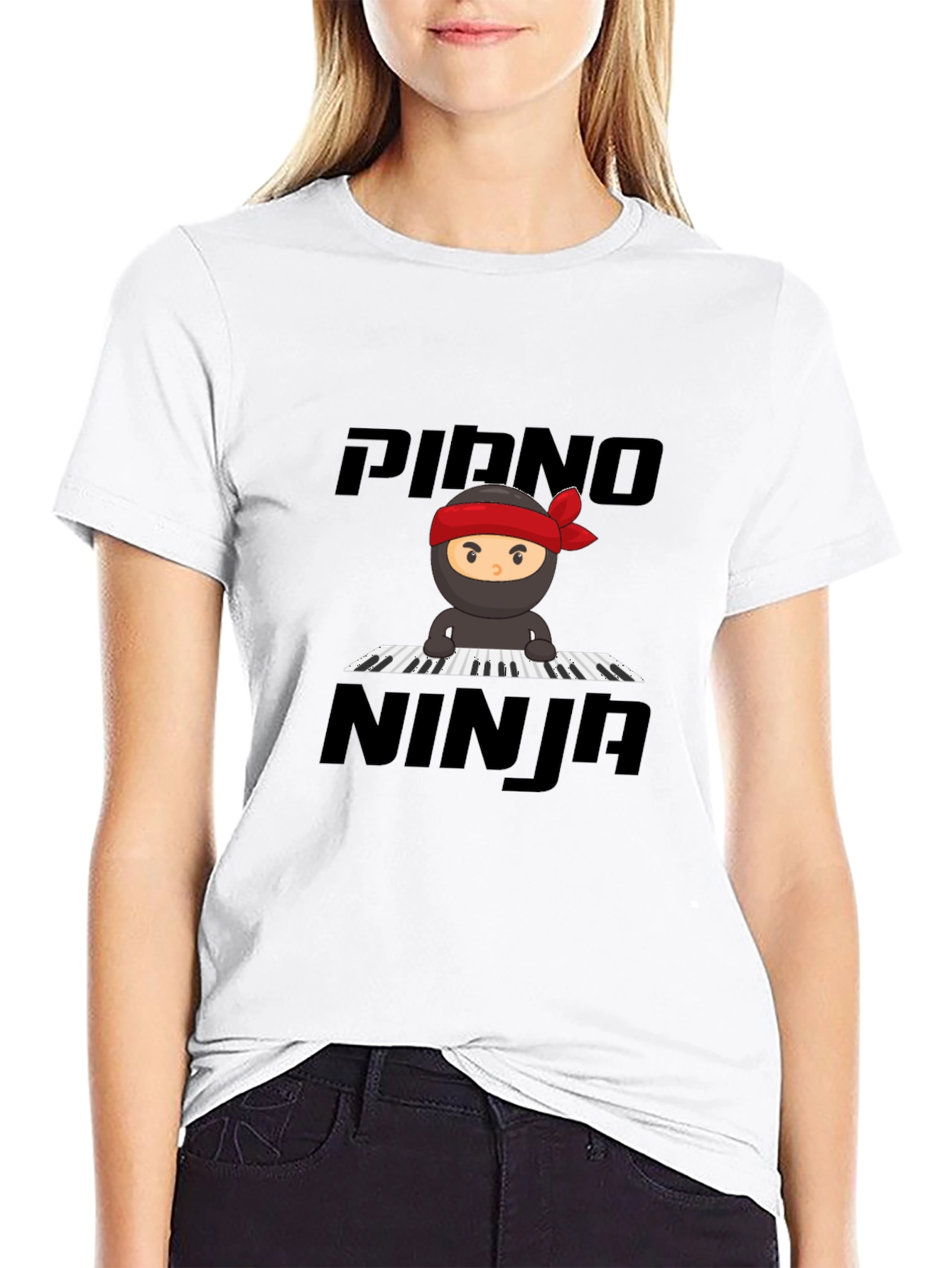 Piano Ninja Graphic Tee - Black Cotton T-Shirt
