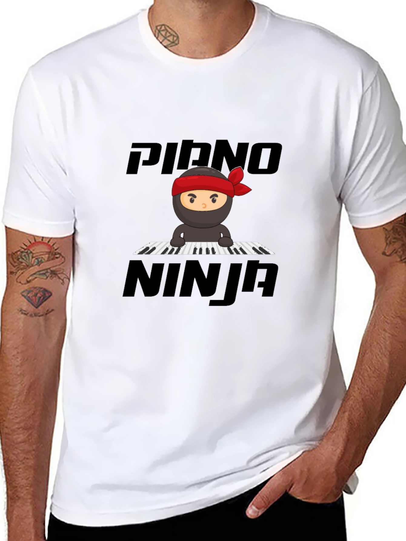 Piano Ninja Graphic Tee - Black Cotton T-Shirt
