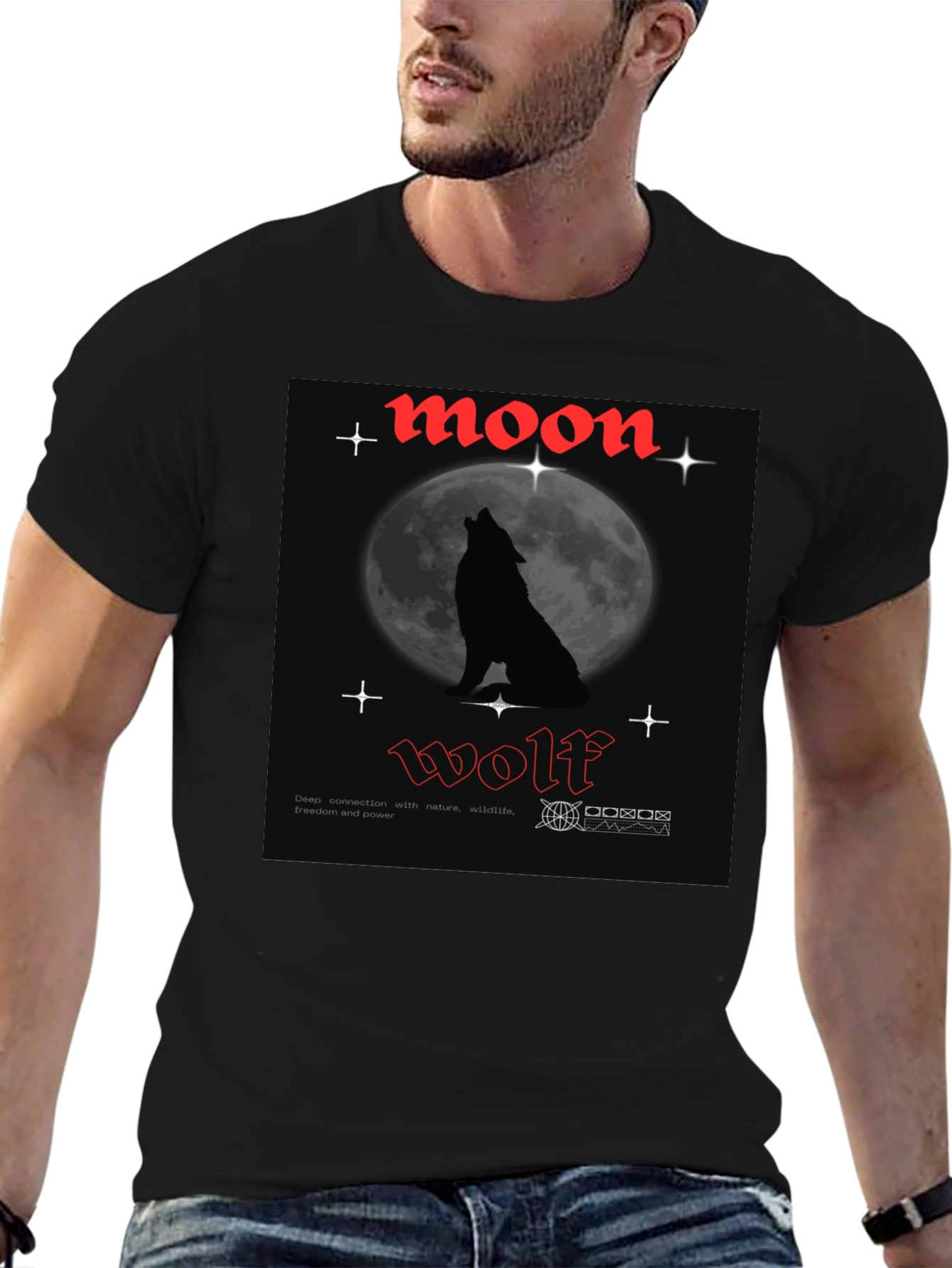 Moon Wolf Graphic Tee - Black Cotton T-Shirt