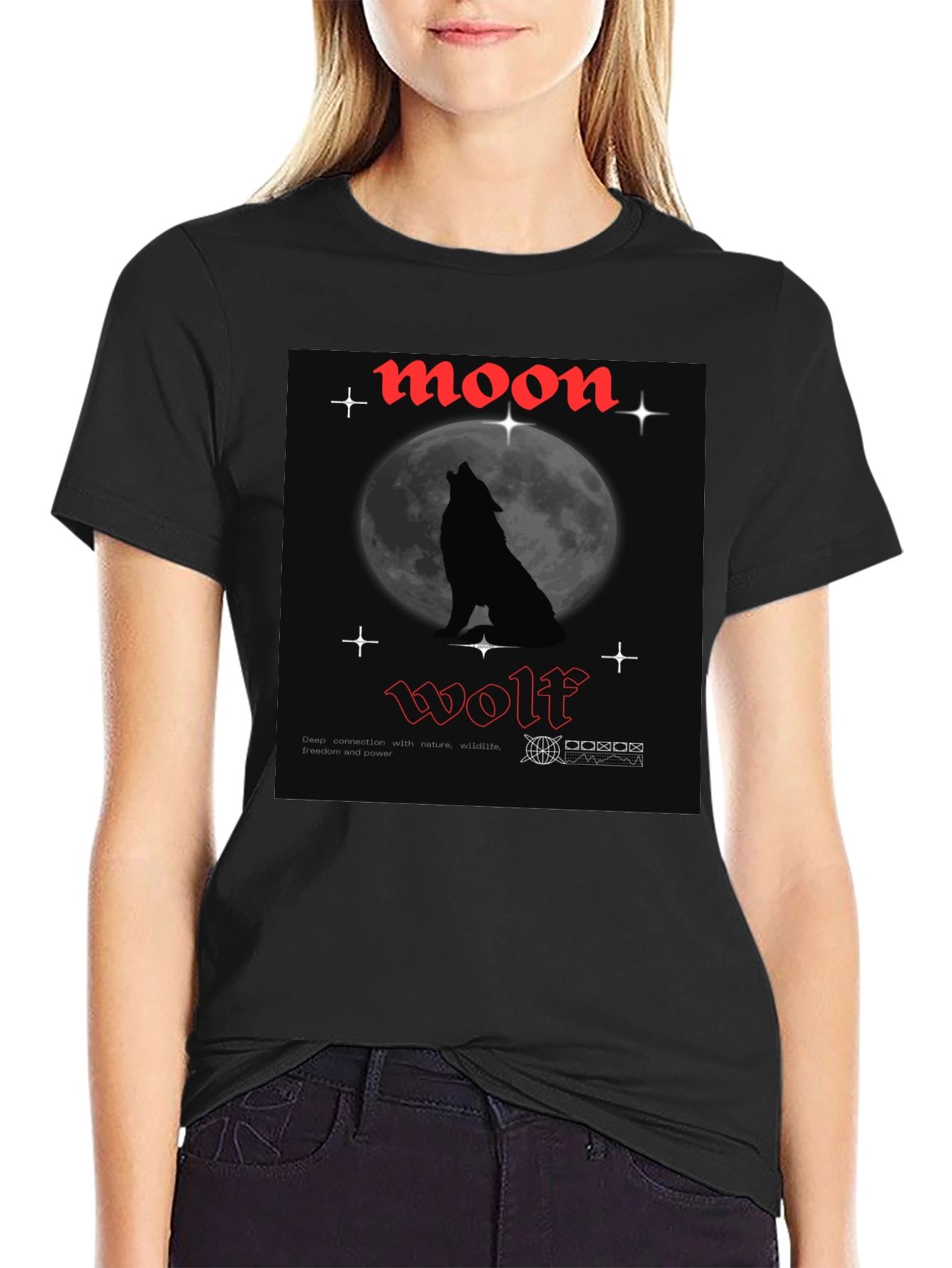 Moon Wolf Graphic Tee - Black Cotton T-Shirt