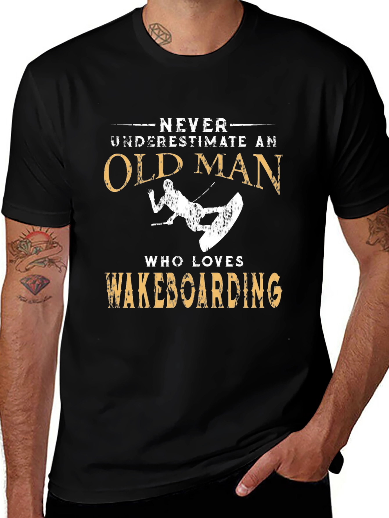 Never Underestimate Old Man Wakeboarding T-Shirt