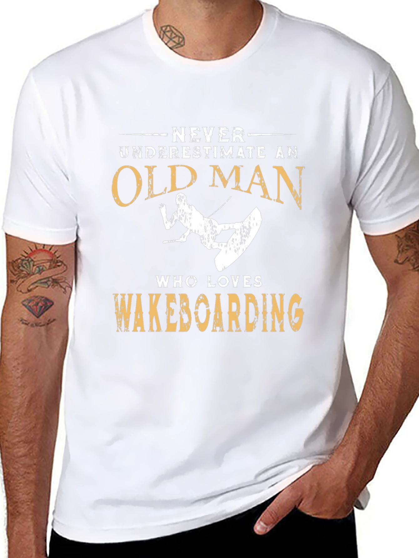 Never Underestimate Old Man Wakeboarding T-Shirt