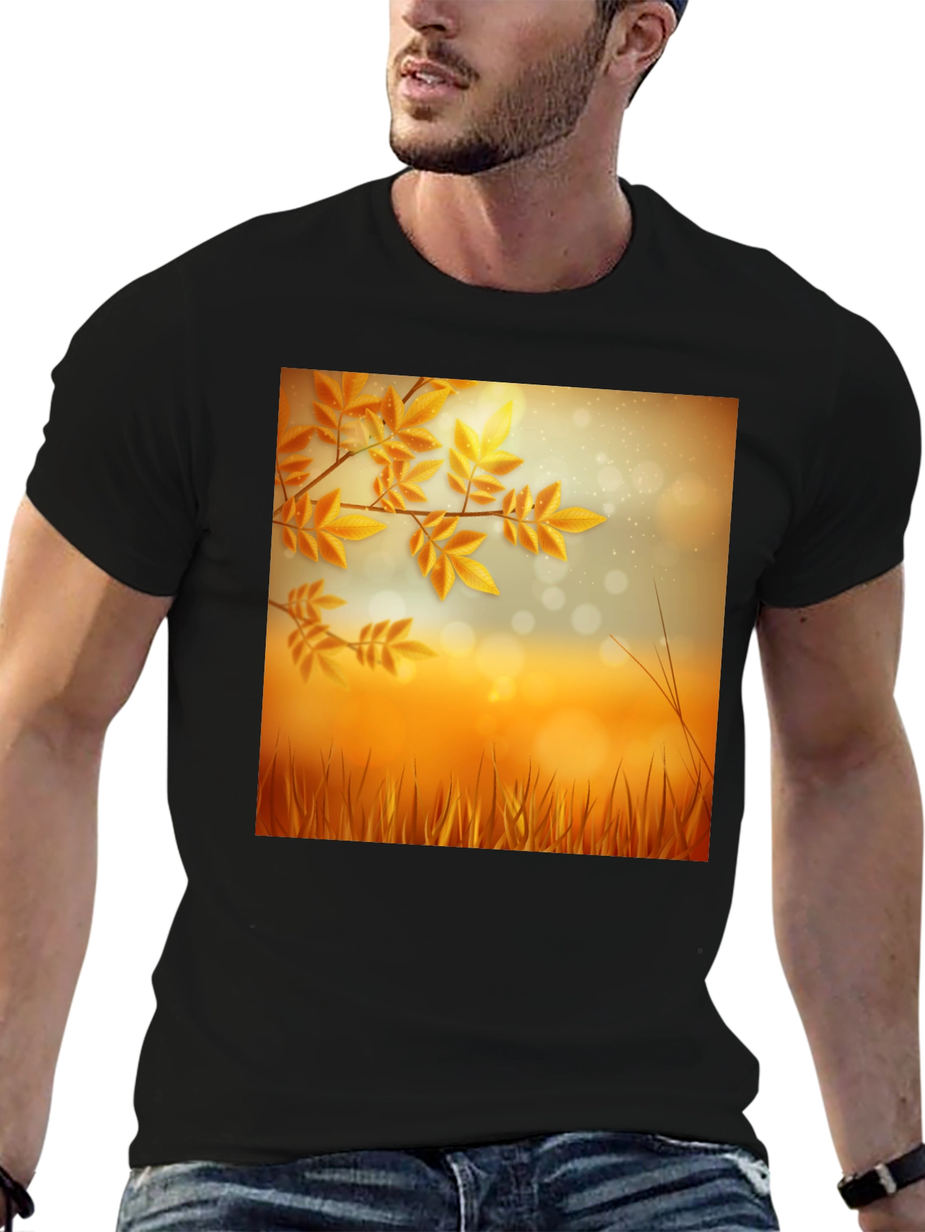 Autumn Leaves Graphic Black T-Shirt