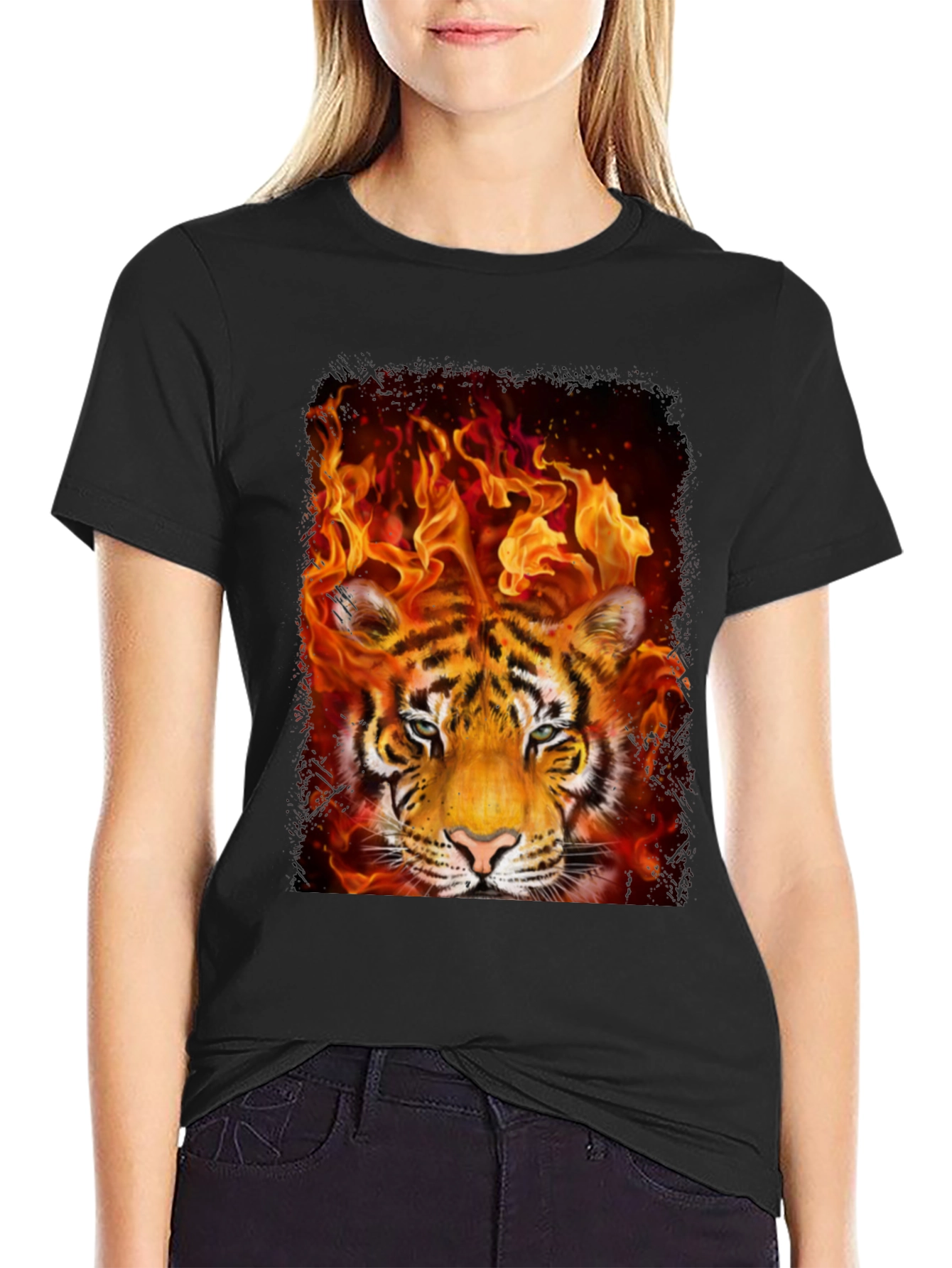 Flaming Tiger Graphic Tee - Bold Mens T-Shirt