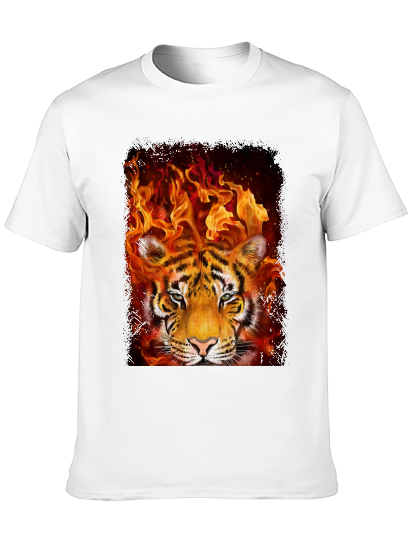 Flaming Tiger Graphic Tee - Bold Mens T-Shirt
