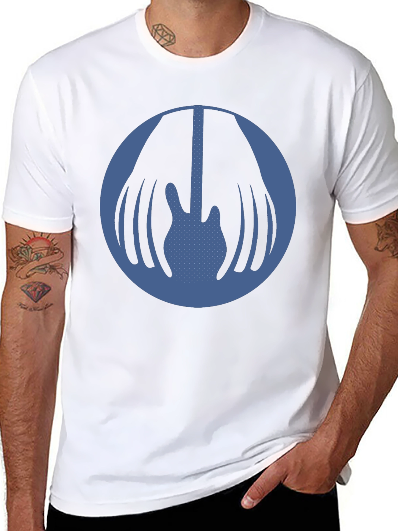 Blue Guitar Circle Graphic Black T-Shirt