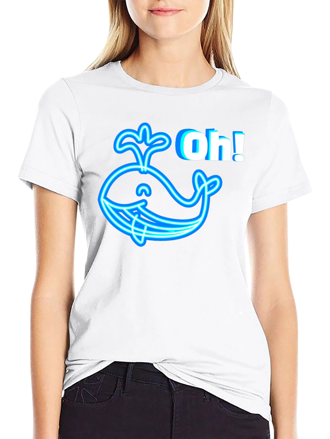 Neon Whale Graphic T-Shirt - Black Cotton Tee