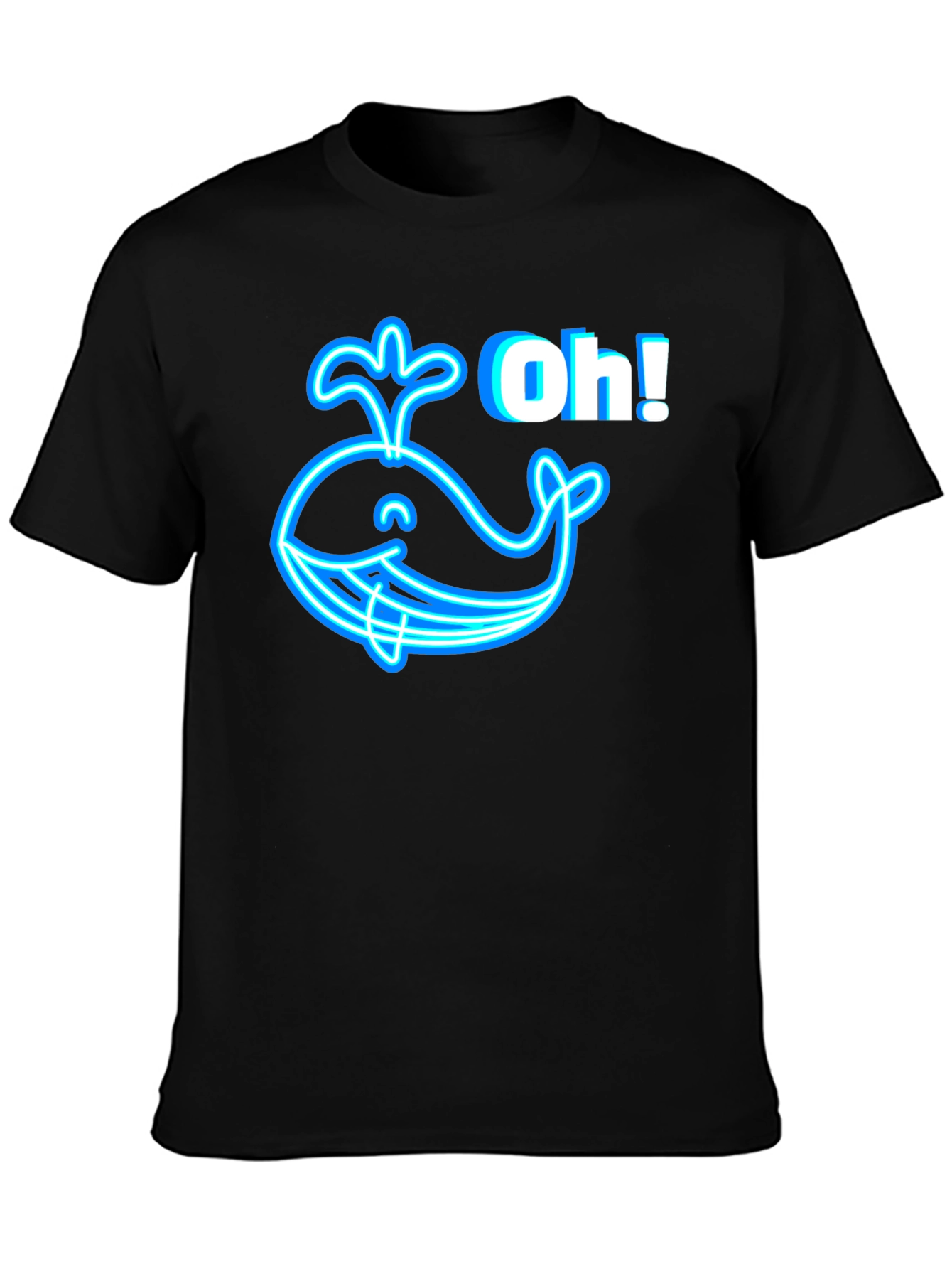 Neon Whale Graphic T-Shirt - Black Cotton Tee