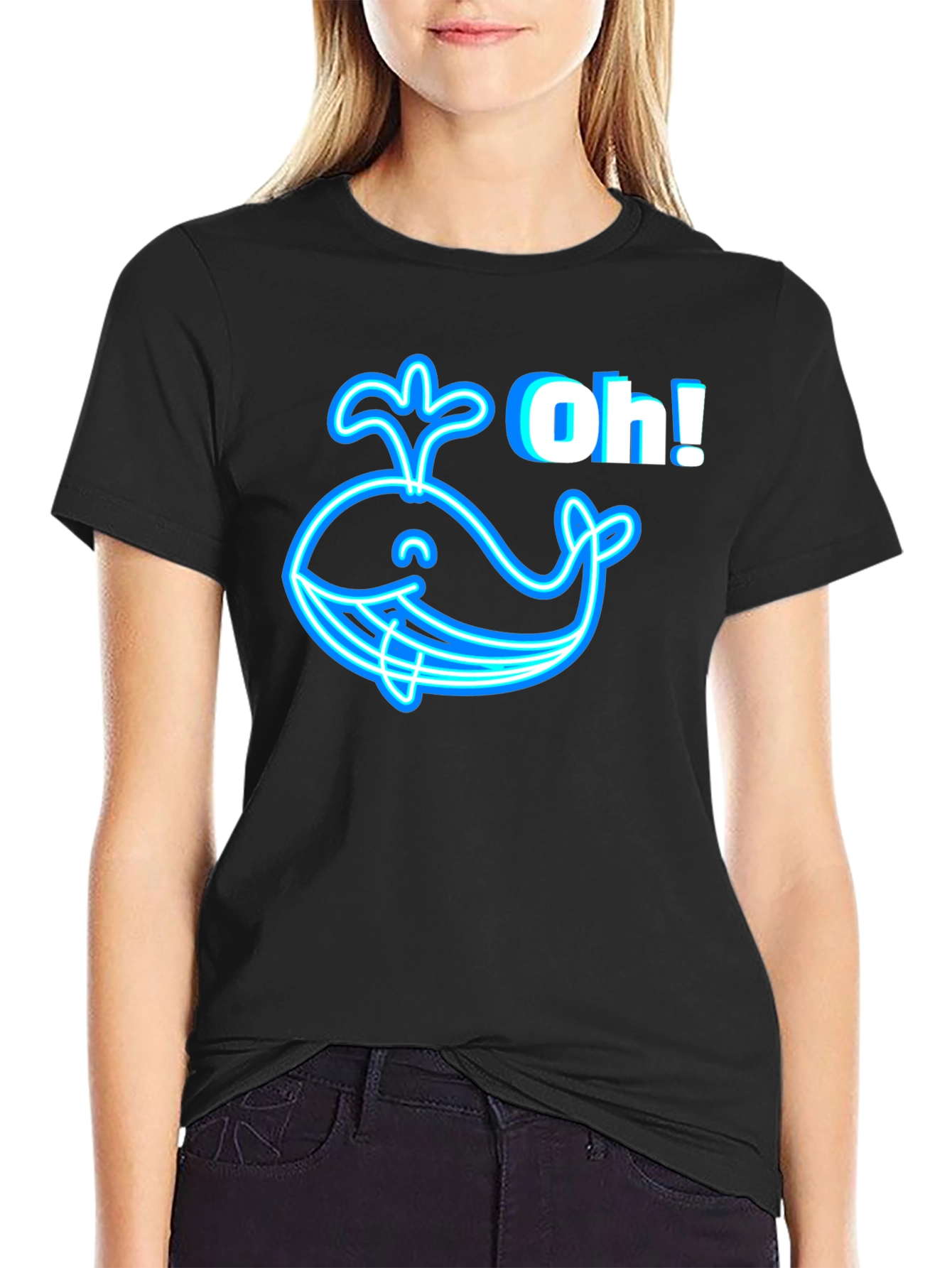 Neon Whale Graphic T-Shirt - Black Cotton Tee