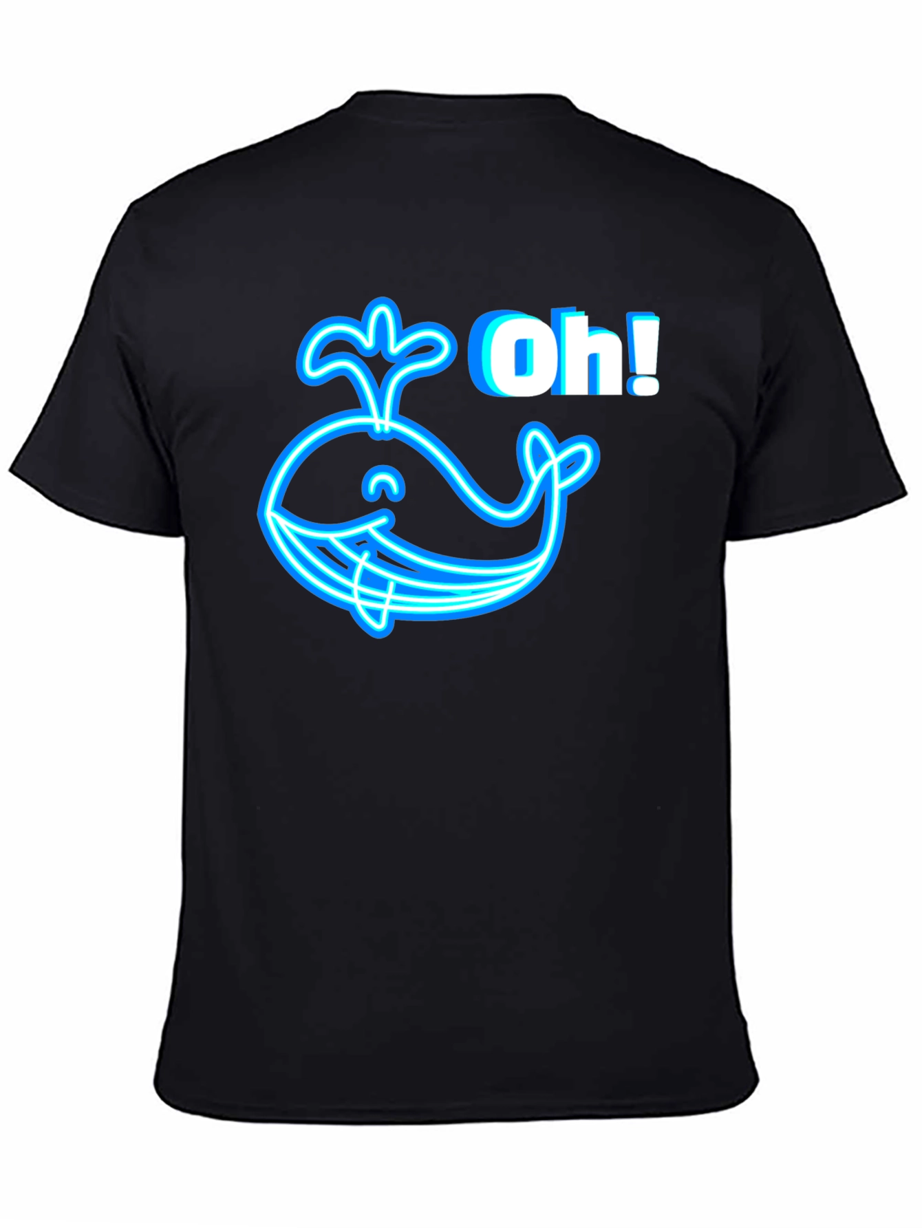 Neon Whale Graphic T-Shirt - Black Cotton Tee