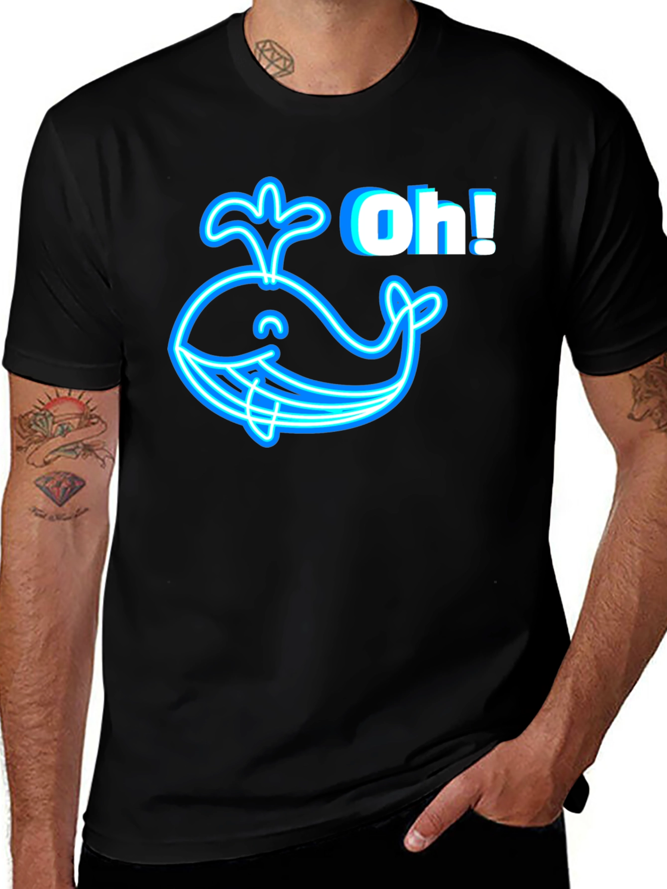 Neon Whale Graphic T-Shirt - Black Cotton Tee