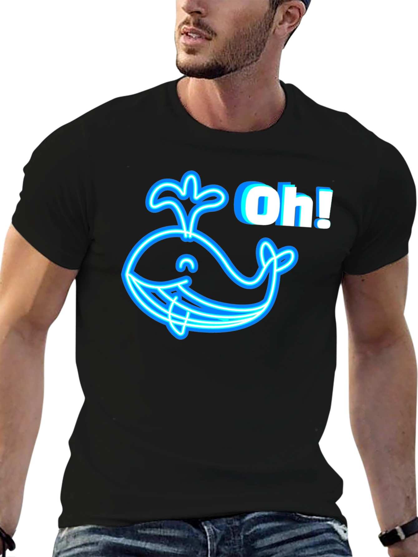 Neon Whale Graphic T-Shirt - Black Cotton Tee