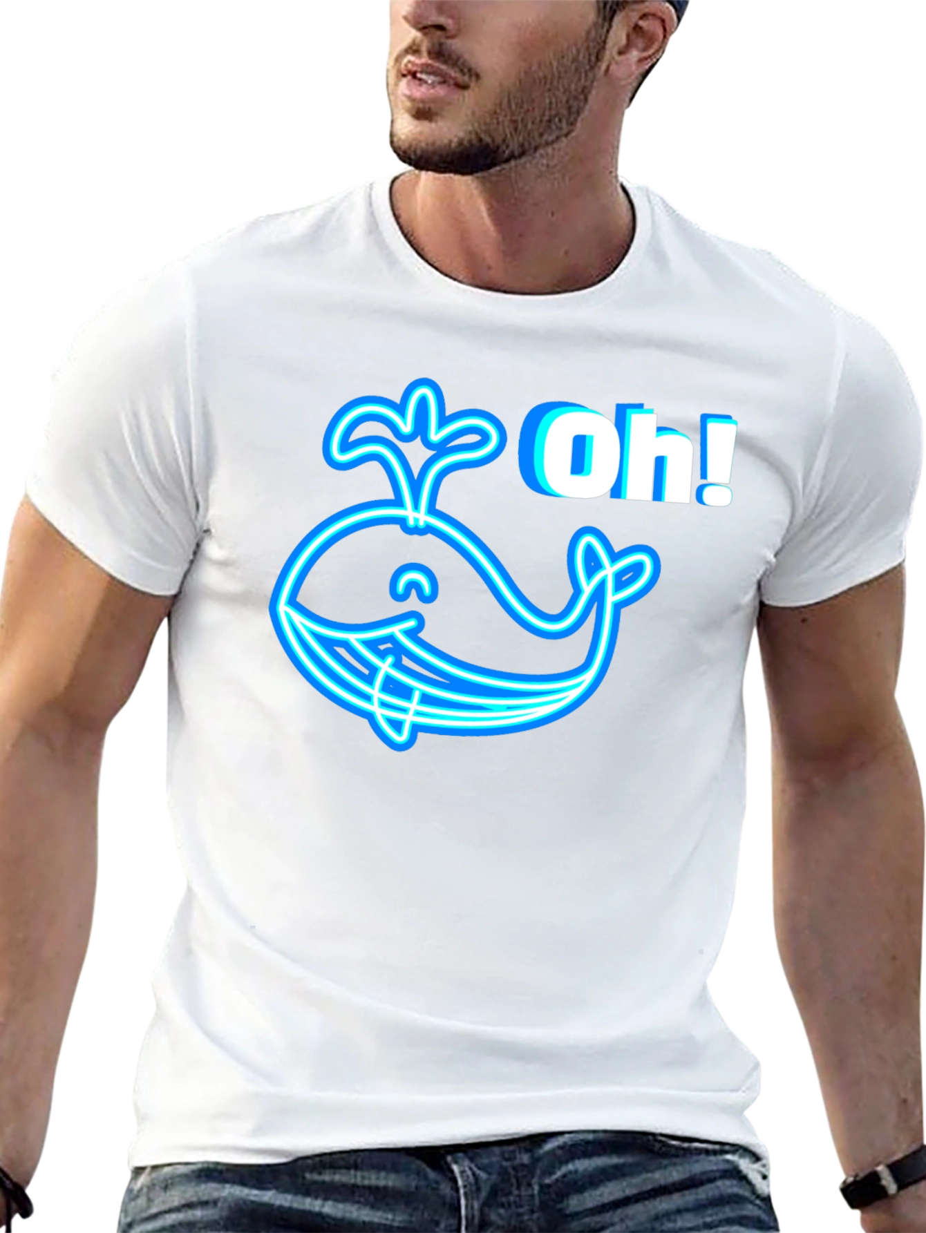 Neon Whale Graphic T-Shirt - Black Cotton Tee