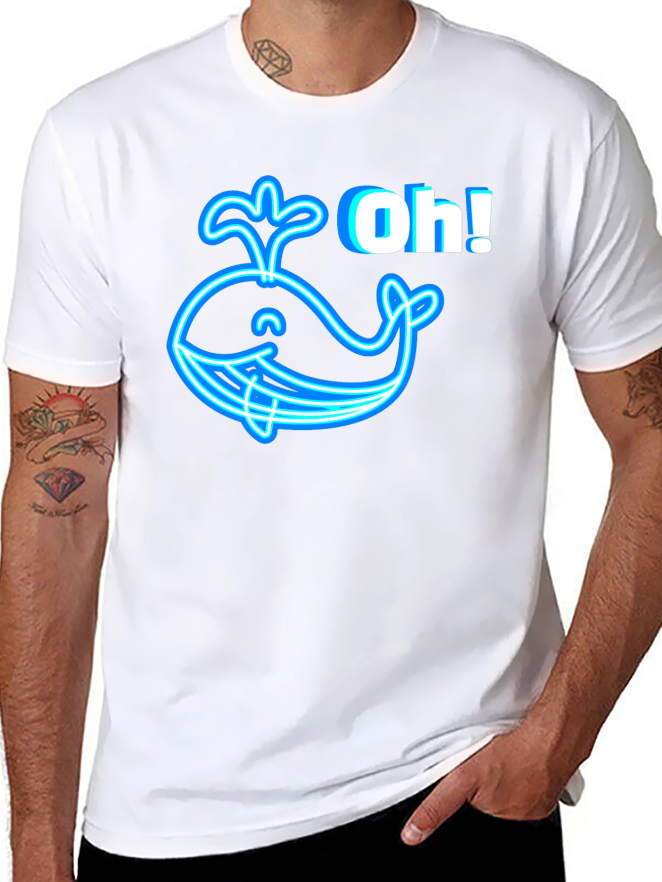 Neon Whale Graphic T-Shirt - Black Cotton Tee