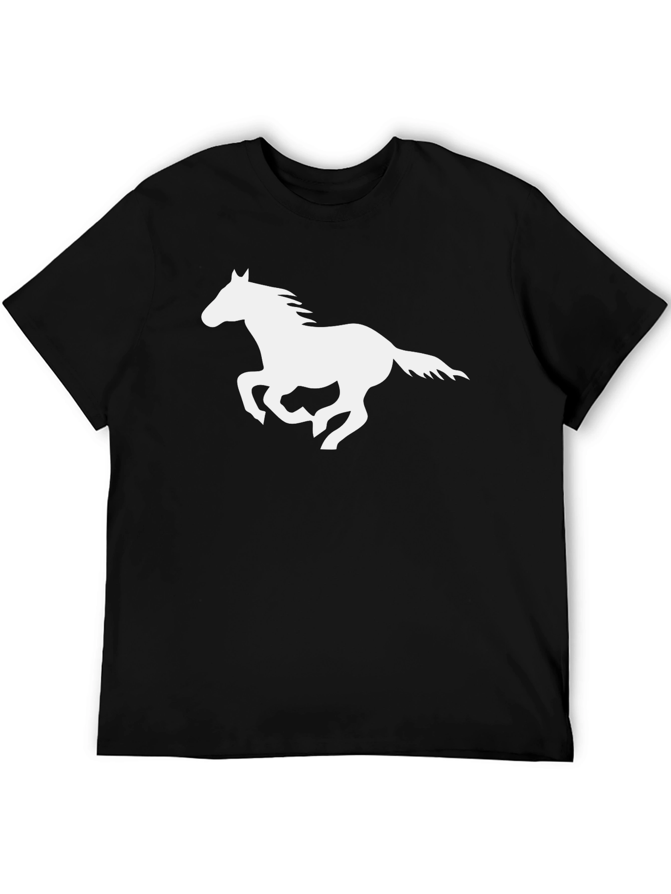 Black T-Shirt with White Horse Graphic