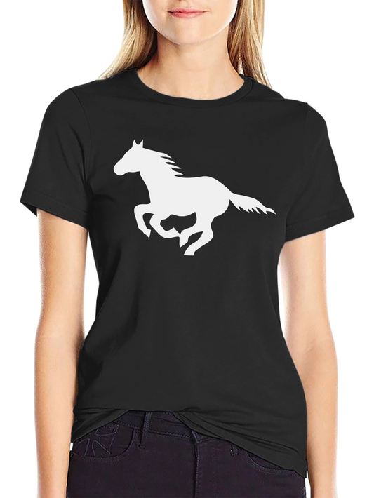 Black T-Shirt with White Horse Graphic