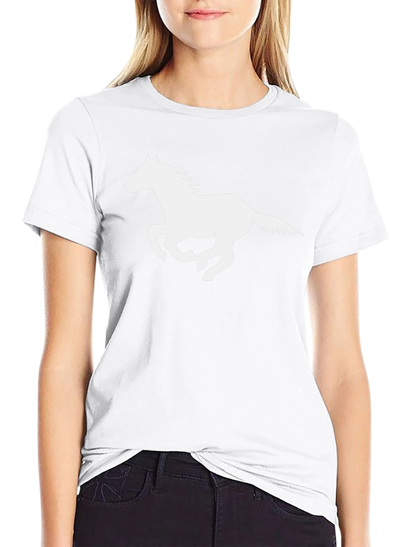 Black T-Shirt with White Horse Graphic