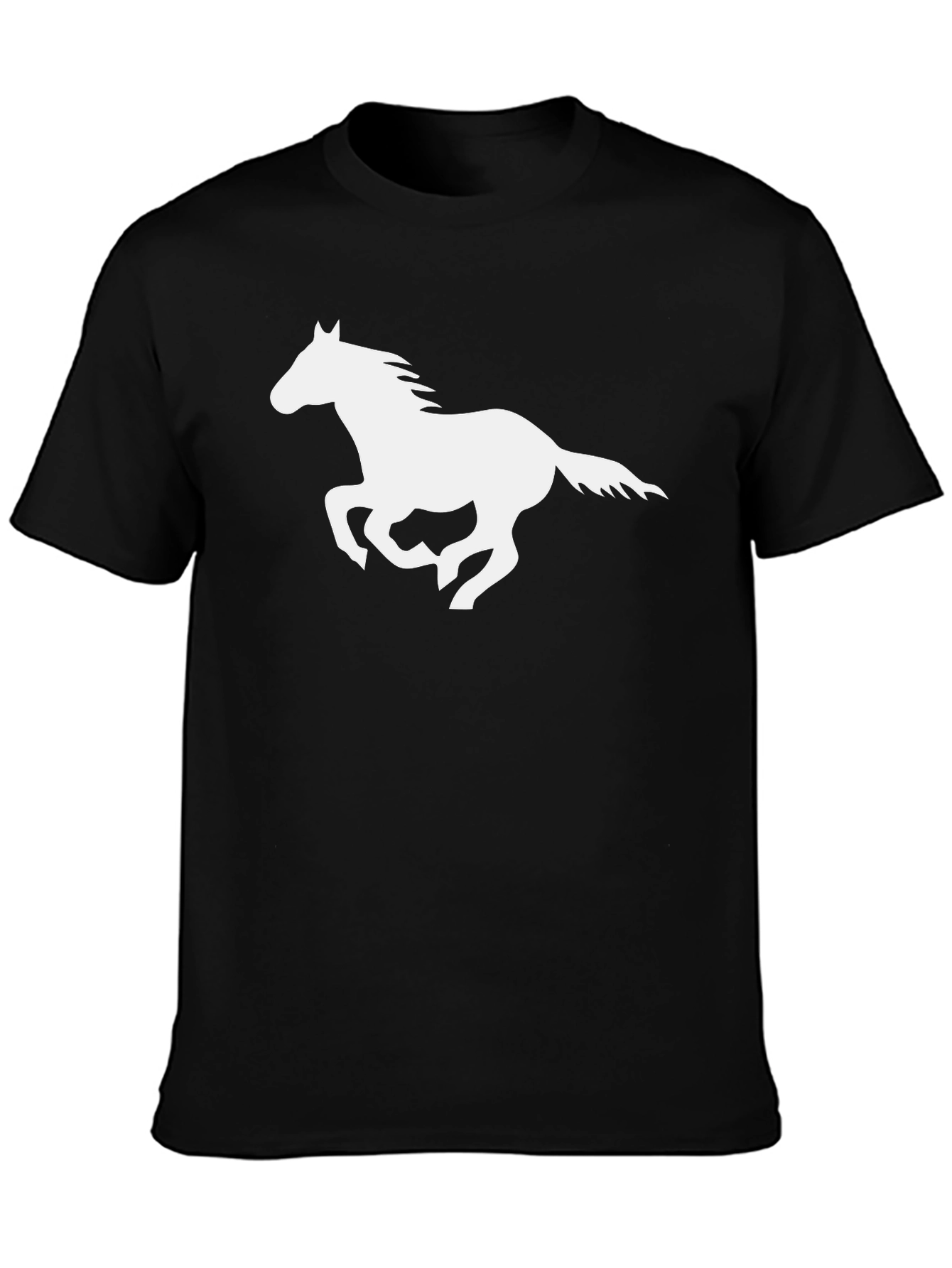 Black T-Shirt with White Horse Graphic