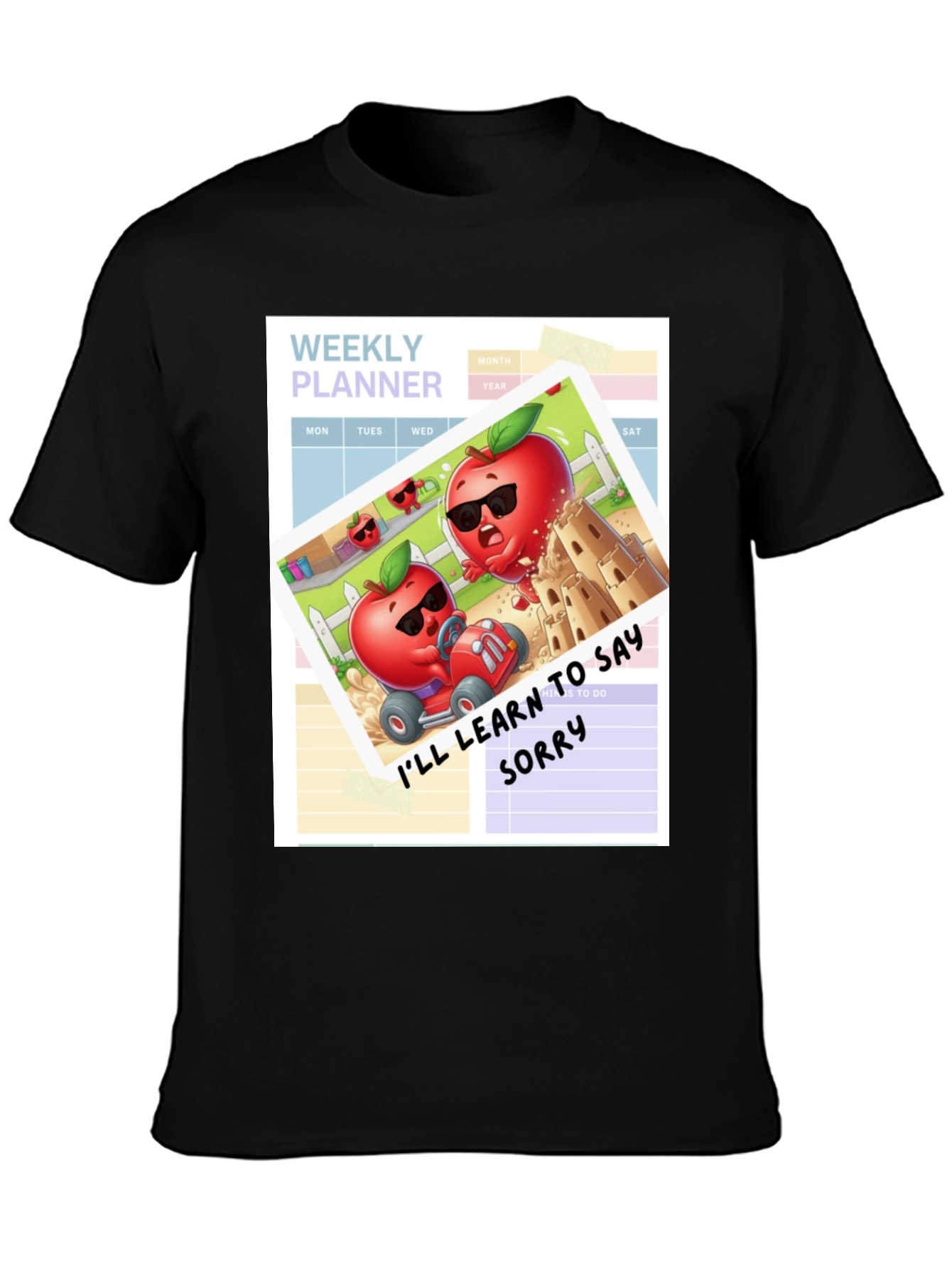 Funny Apple Cartoon Weekly Planner T-Shirt