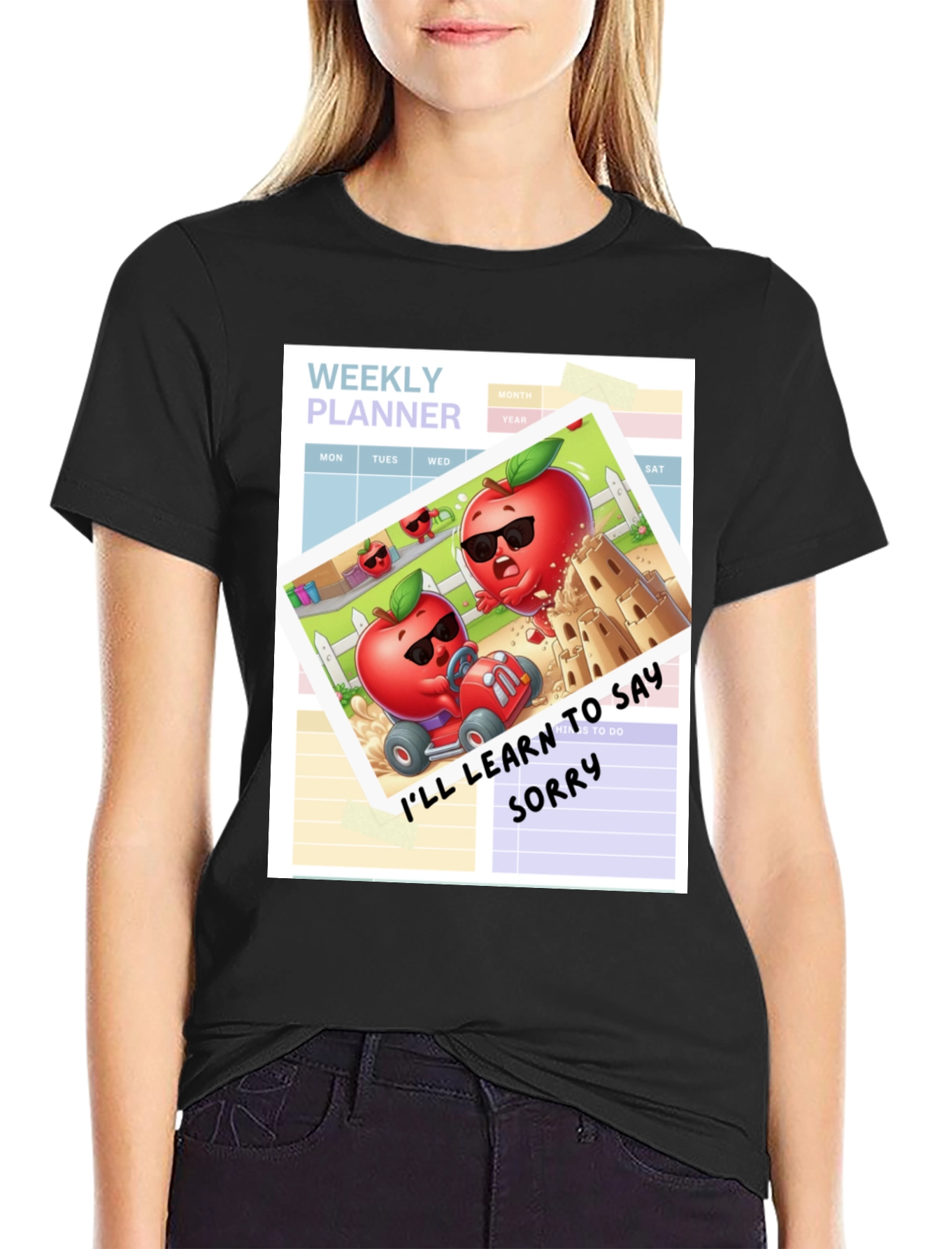 Funny Apple Cartoon Weekly Planner T-Shirt