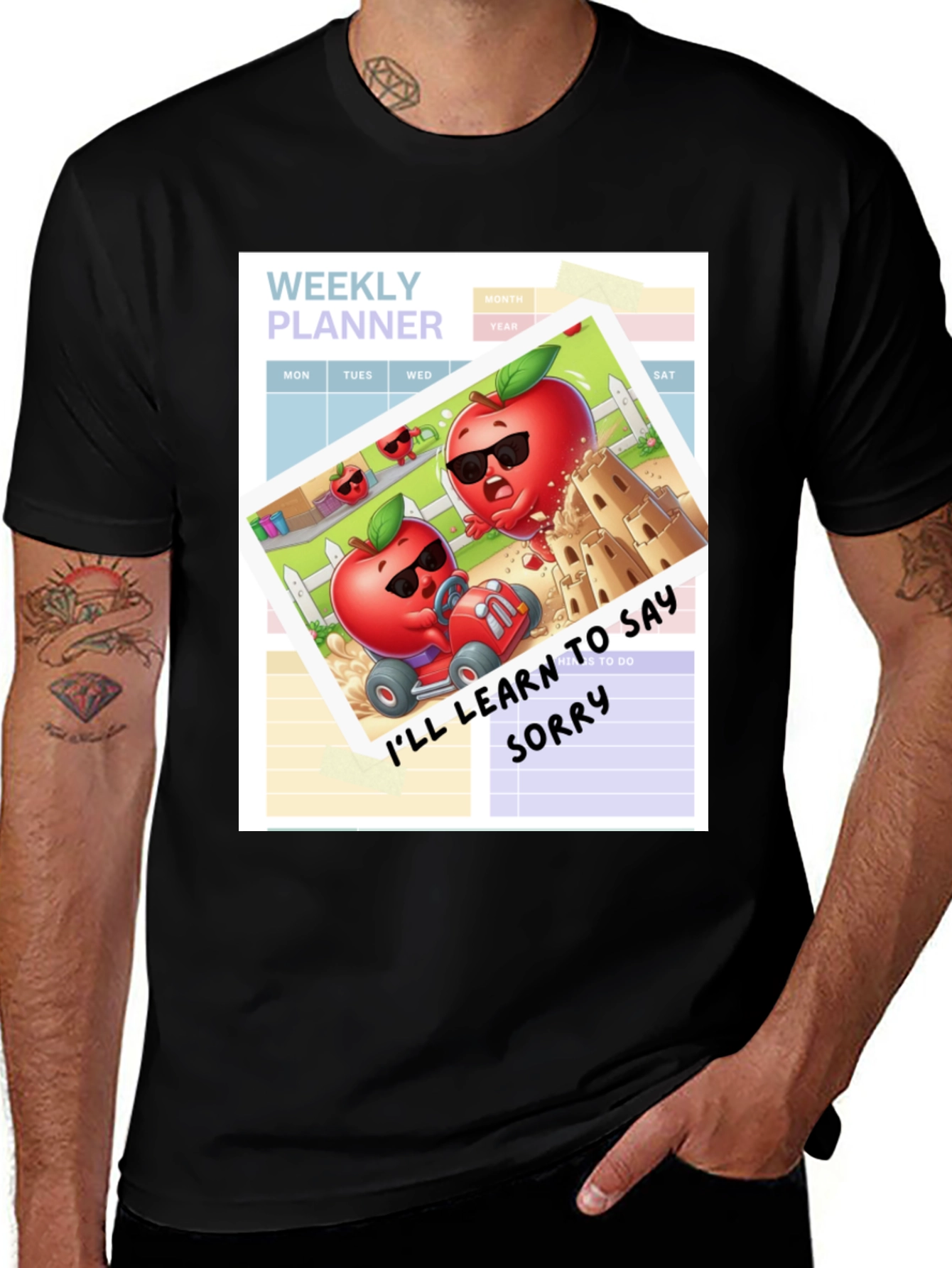 Funny Apple Cartoon Weekly Planner T-Shirt