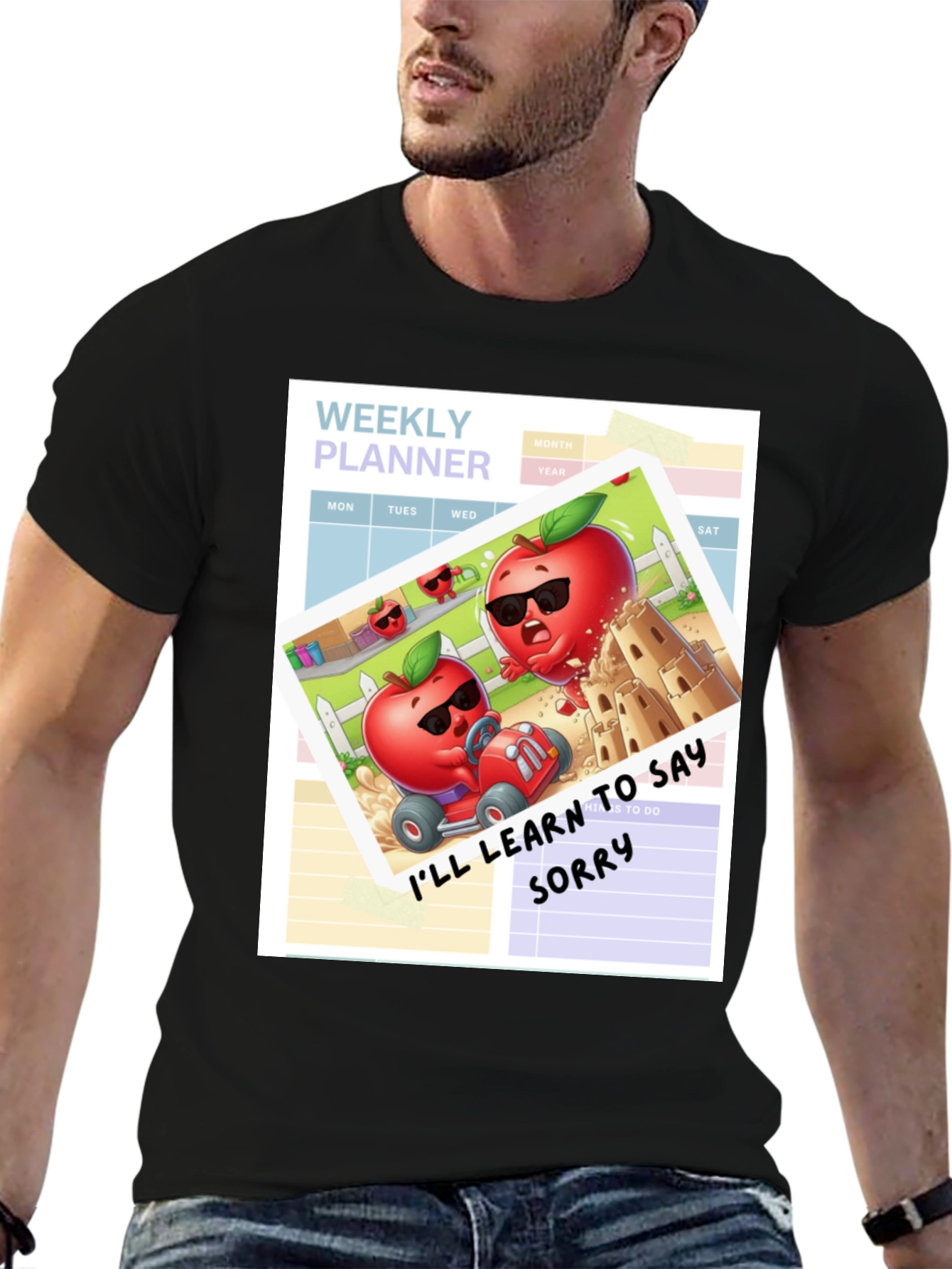 Funny Apple Cartoon Weekly Planner T-Shirt