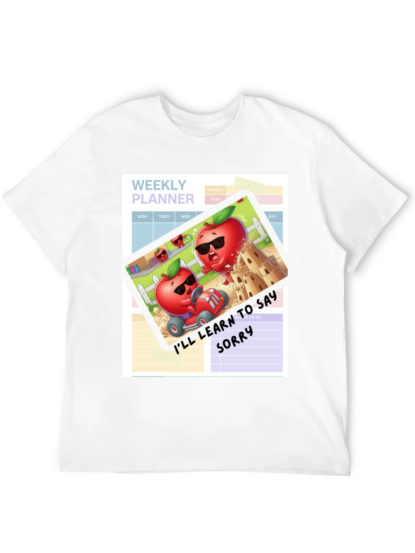Funny Apple Cartoon Weekly Planner T-Shirt