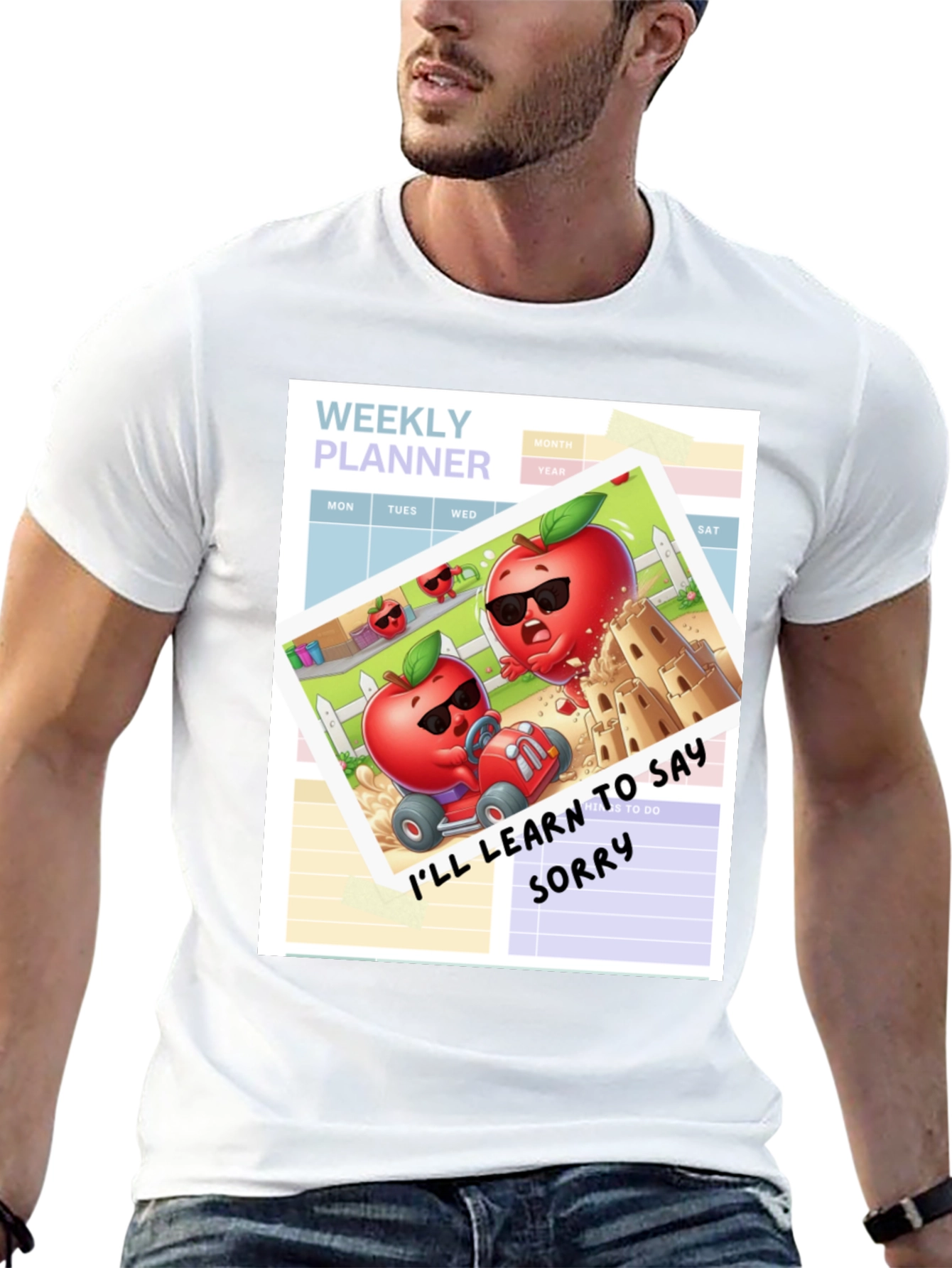 Funny Apple Cartoon Weekly Planner T-Shirt