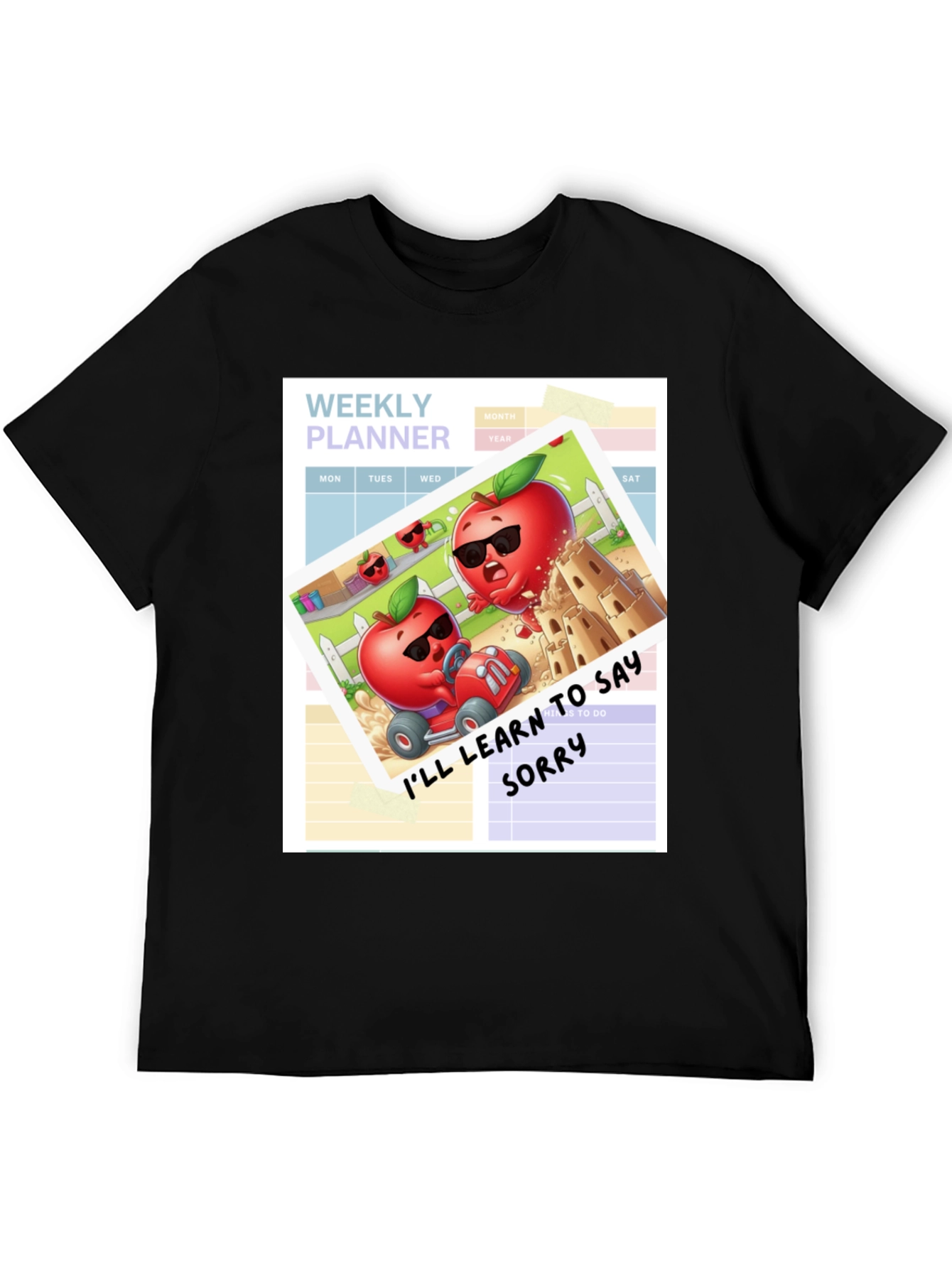 Funny Apple Cartoon Weekly Planner T-Shirt
