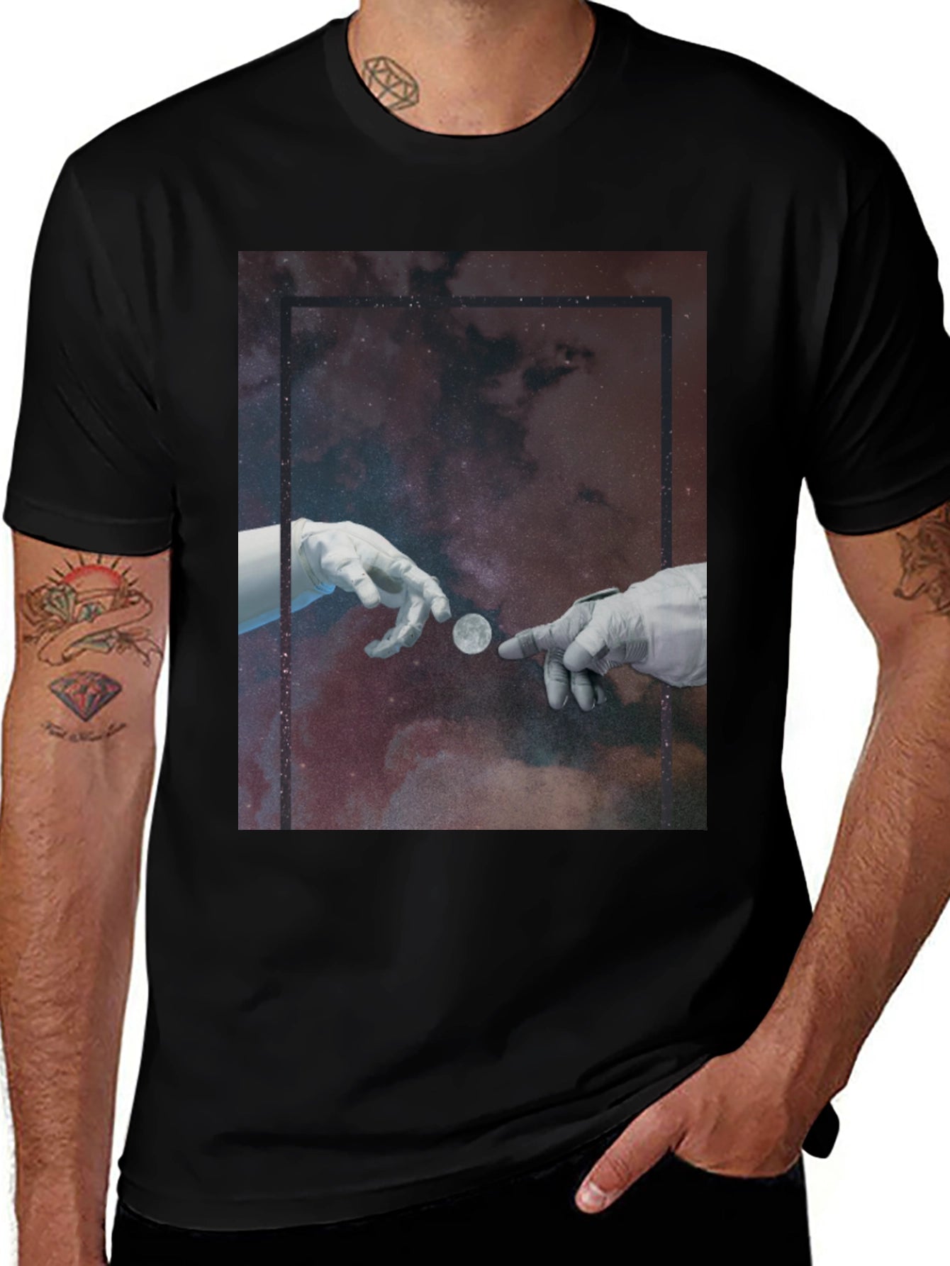 Cosmic Touch Graphic T-Shirt - Black