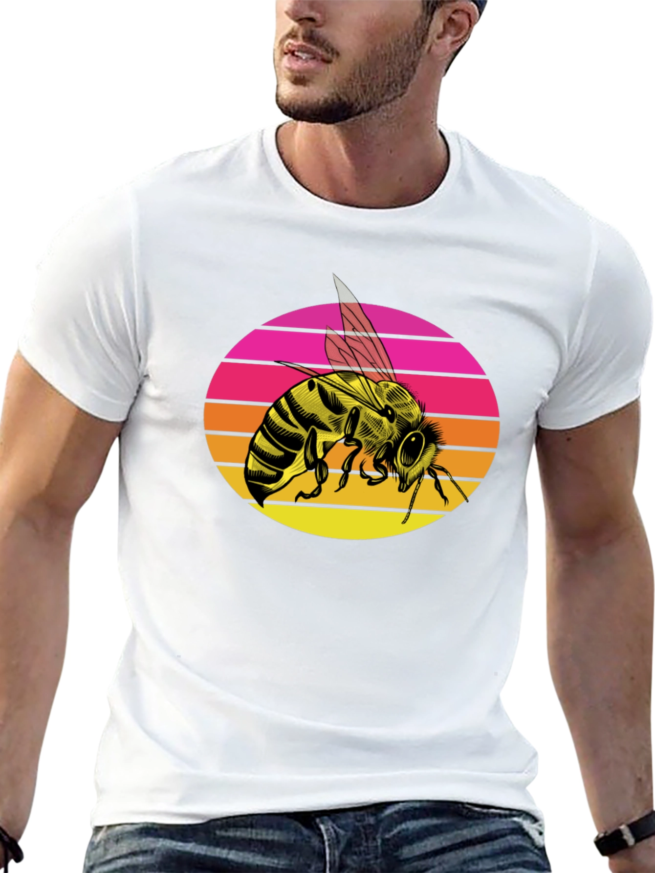 Sunset Bee Graphic Tee - Trendy Black T-Shirt