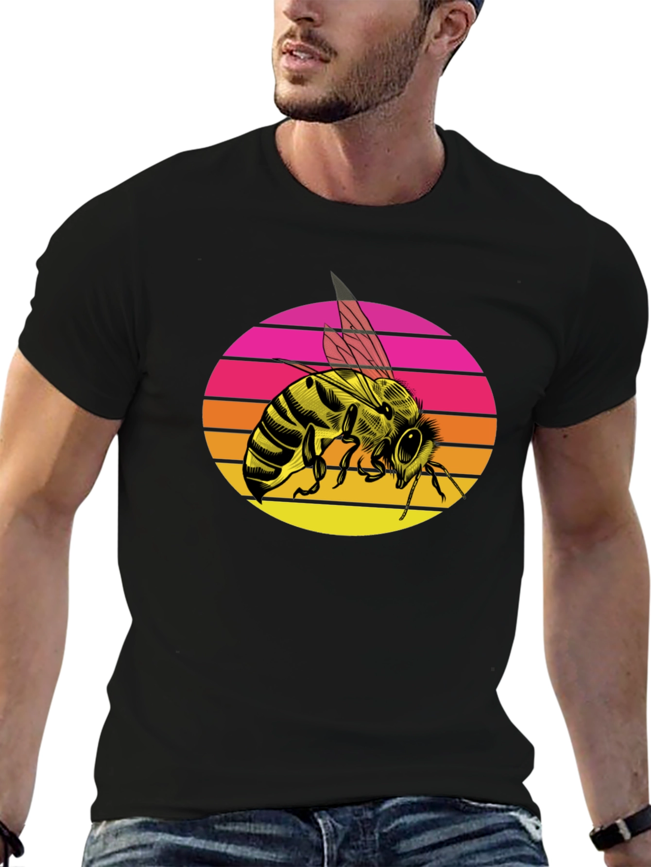 Sunset Bee Graphic Tee - Trendy Black T-Shirt