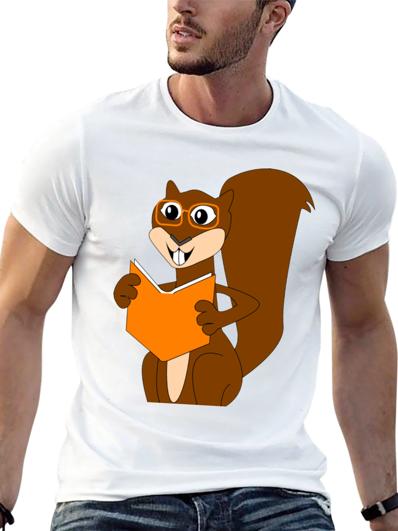 Reading Squirrel Graphic T-Shirt - Black Cotton Tee