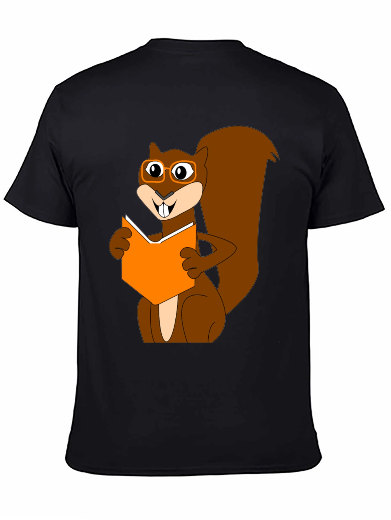 Reading Squirrel Graphic T-Shirt - Black Cotton Tee