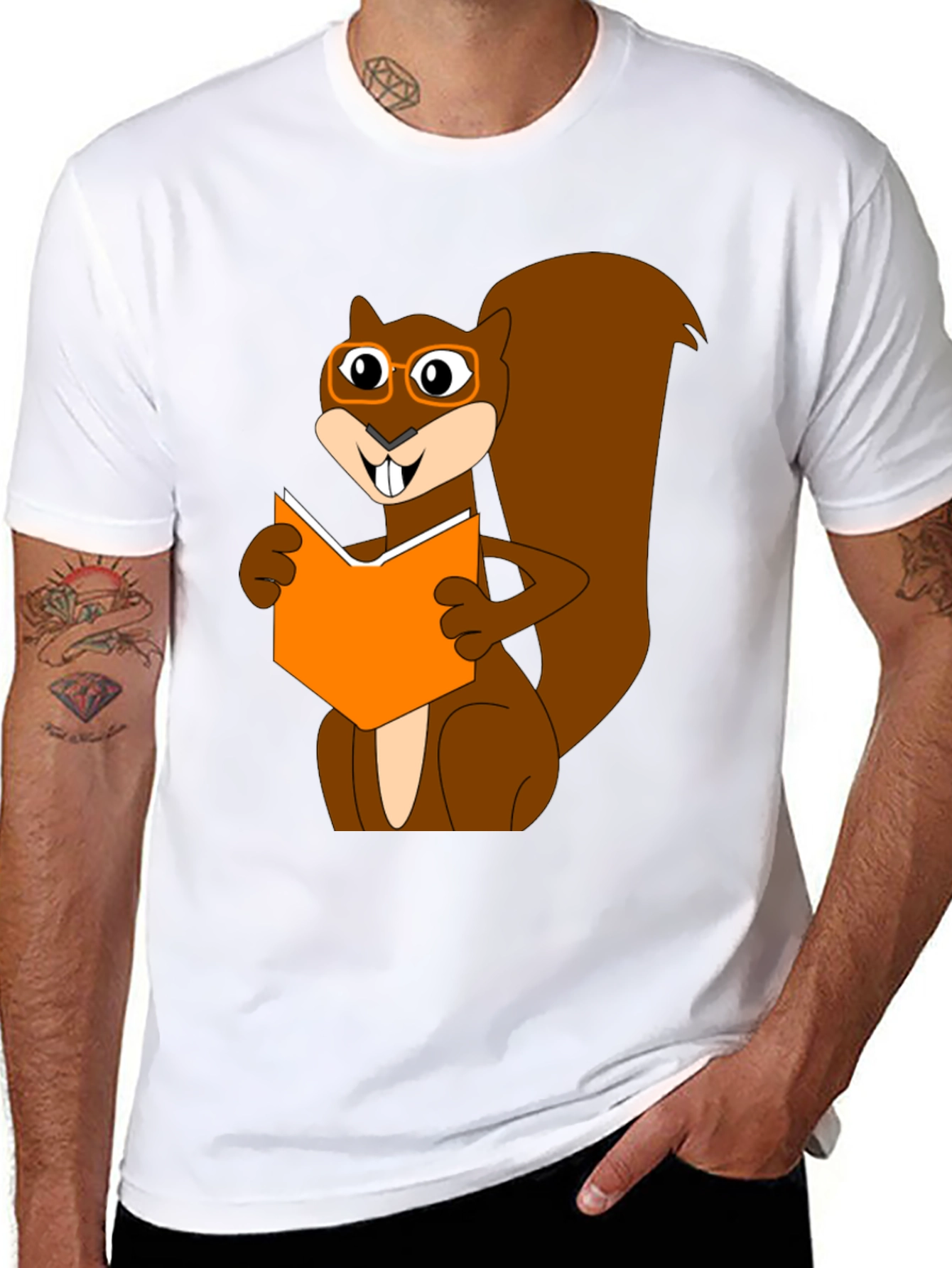 Reading Squirrel Graphic T-Shirt - Black Cotton Tee