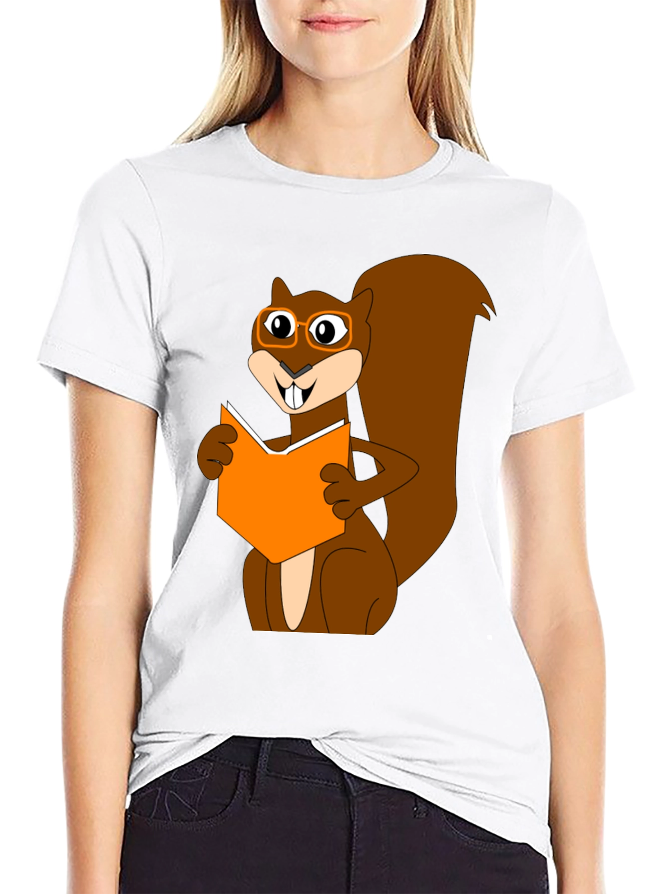 Reading Squirrel Graphic T-Shirt - Black Cotton Tee