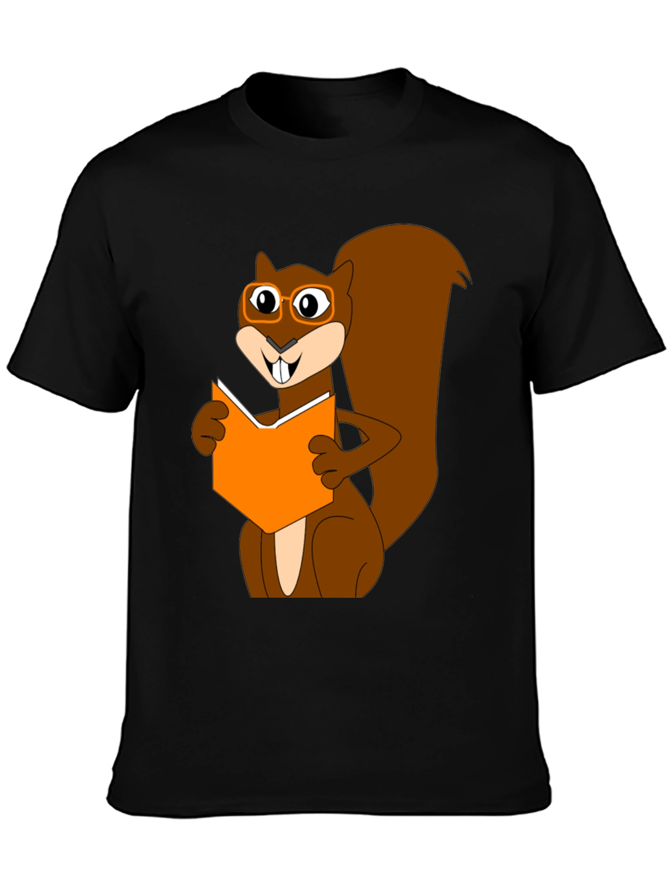 Reading Squirrel Graphic T-Shirt - Black Cotton Tee