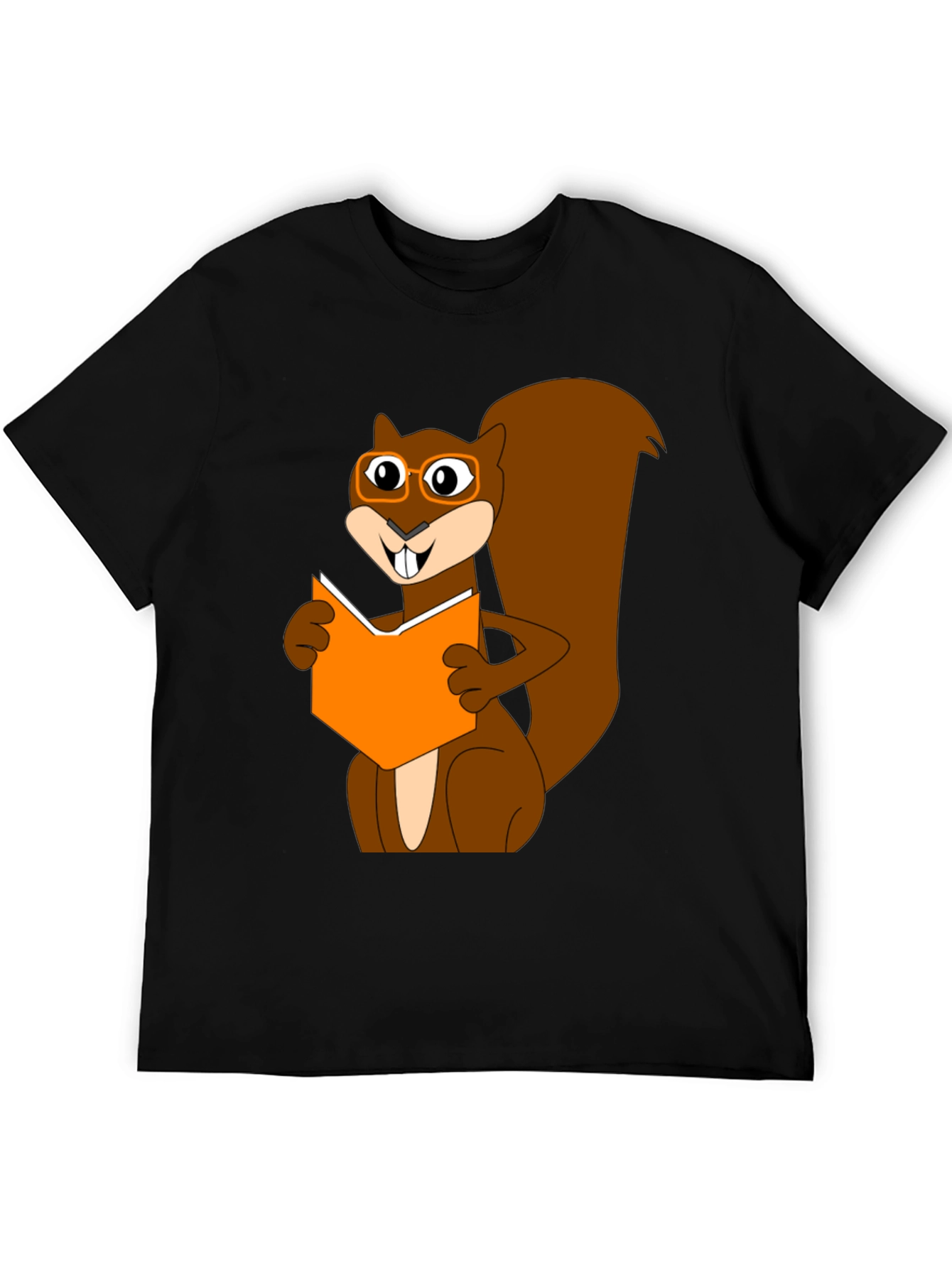Reading Squirrel Graphic T-Shirt - Black Cotton Tee