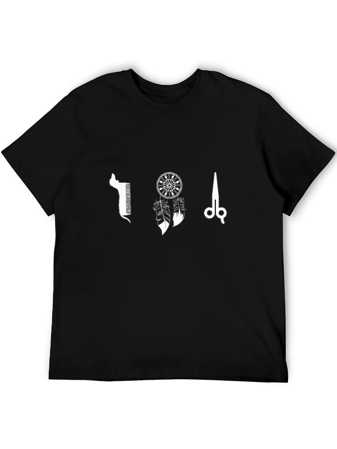Black Graphic T-Shirt: Barber Dreamcatcher Scissor Design