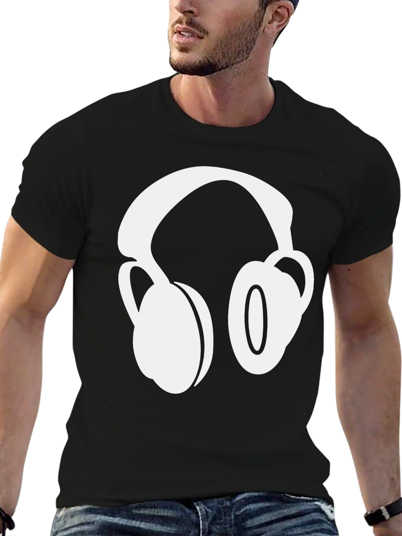 Headphones Graphic Black T-Shirt