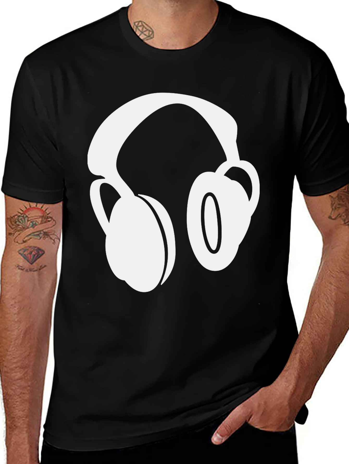 Headphones Graphic Black T-Shirt