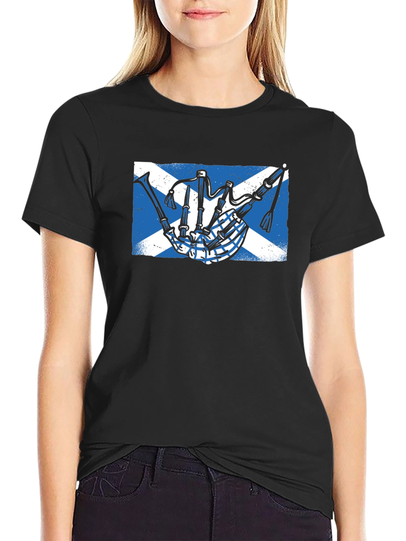 Scottish Bagpipe Flag Graphic Tee - Black