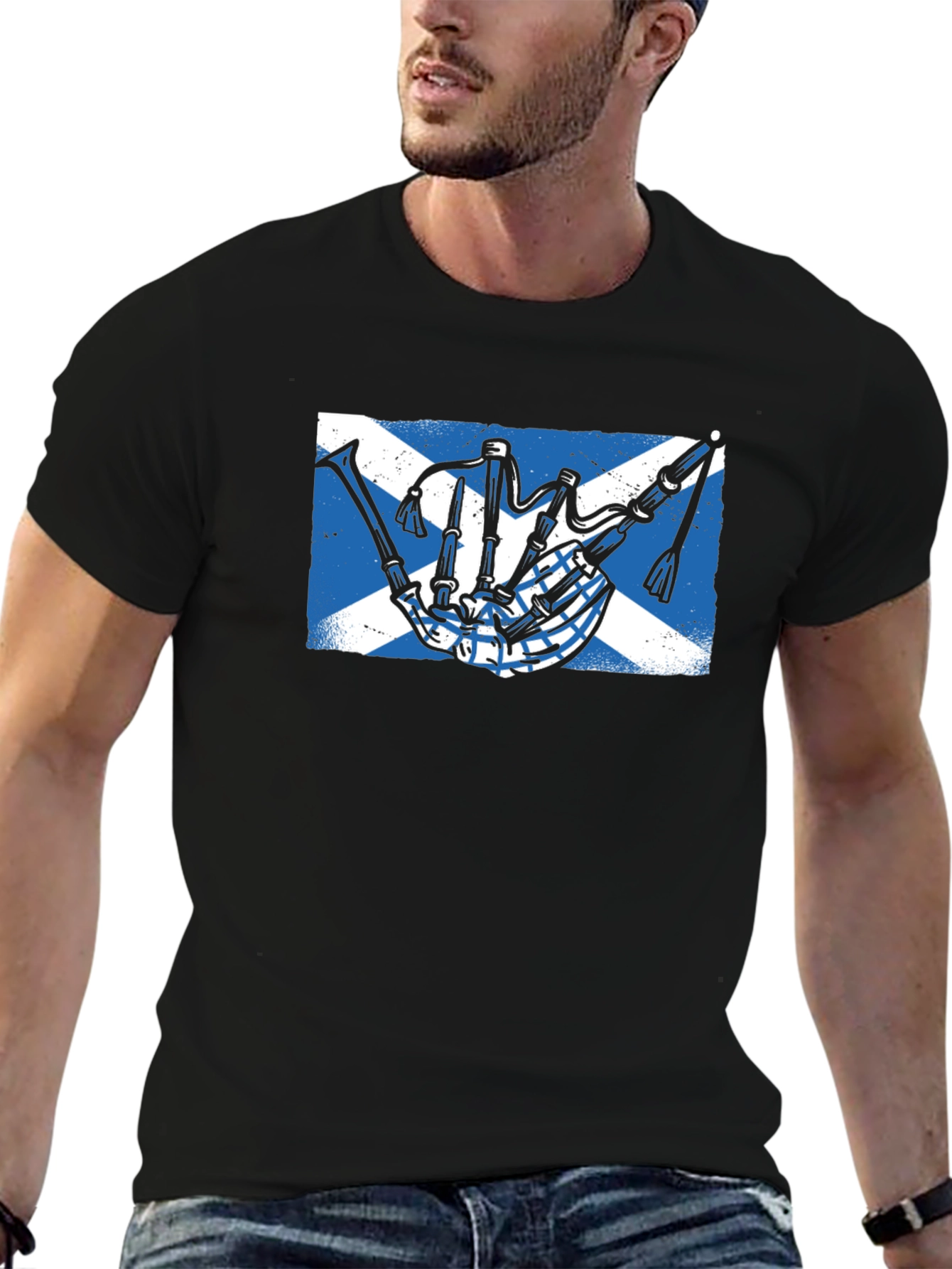 Scottish Bagpipe Flag Graphic Tee - Black